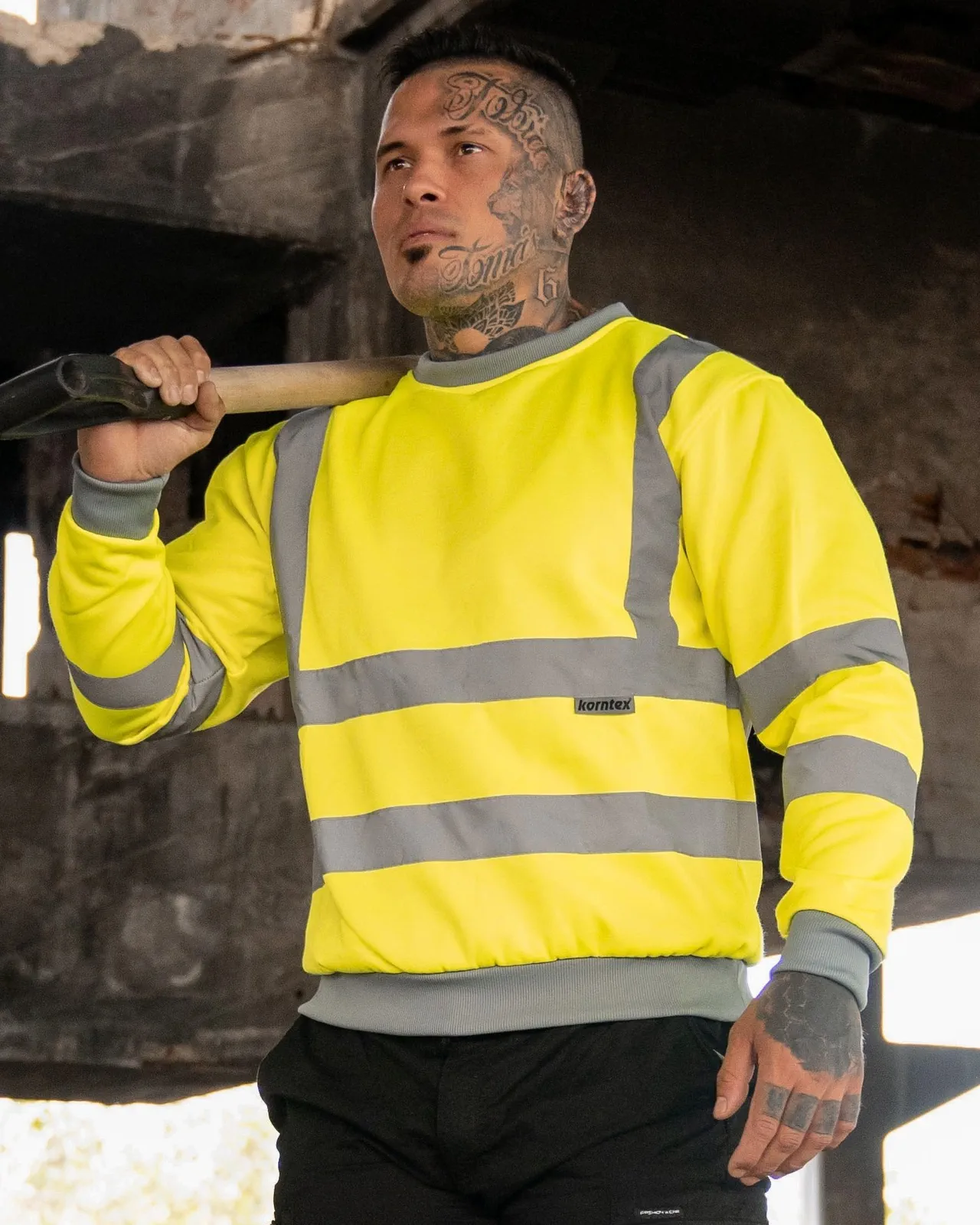 korntex-kxsw-hi-vis-workwear-sweatshirt-limerick-signalyellow-model-0 Korntex Hi-Vis Workwear Sweatshirt Limerick