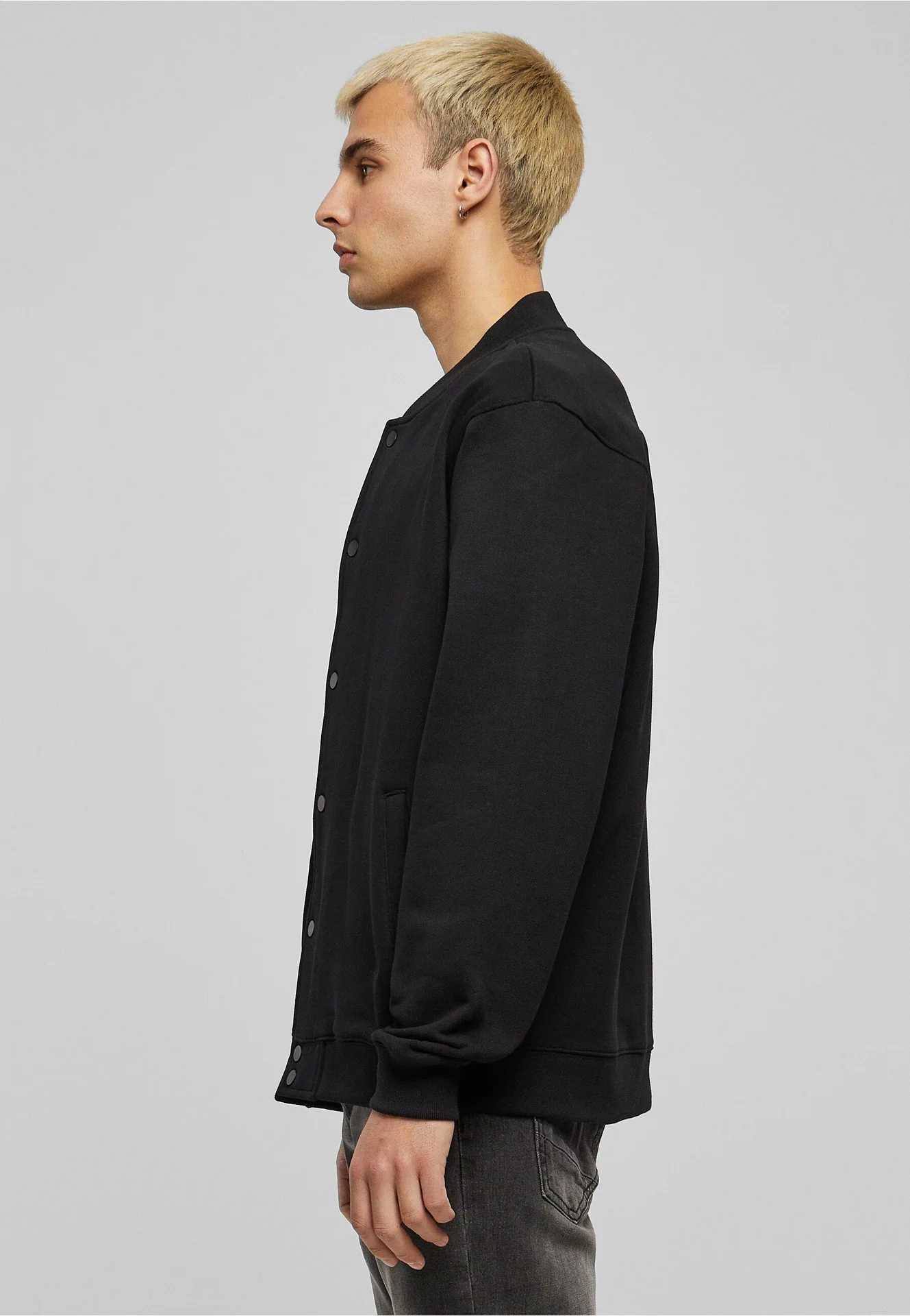 BYB-BY242-mens-heavy-tonal-college-jacket-black-model-1 Build Your Brand Heavy Tonal College Jacket