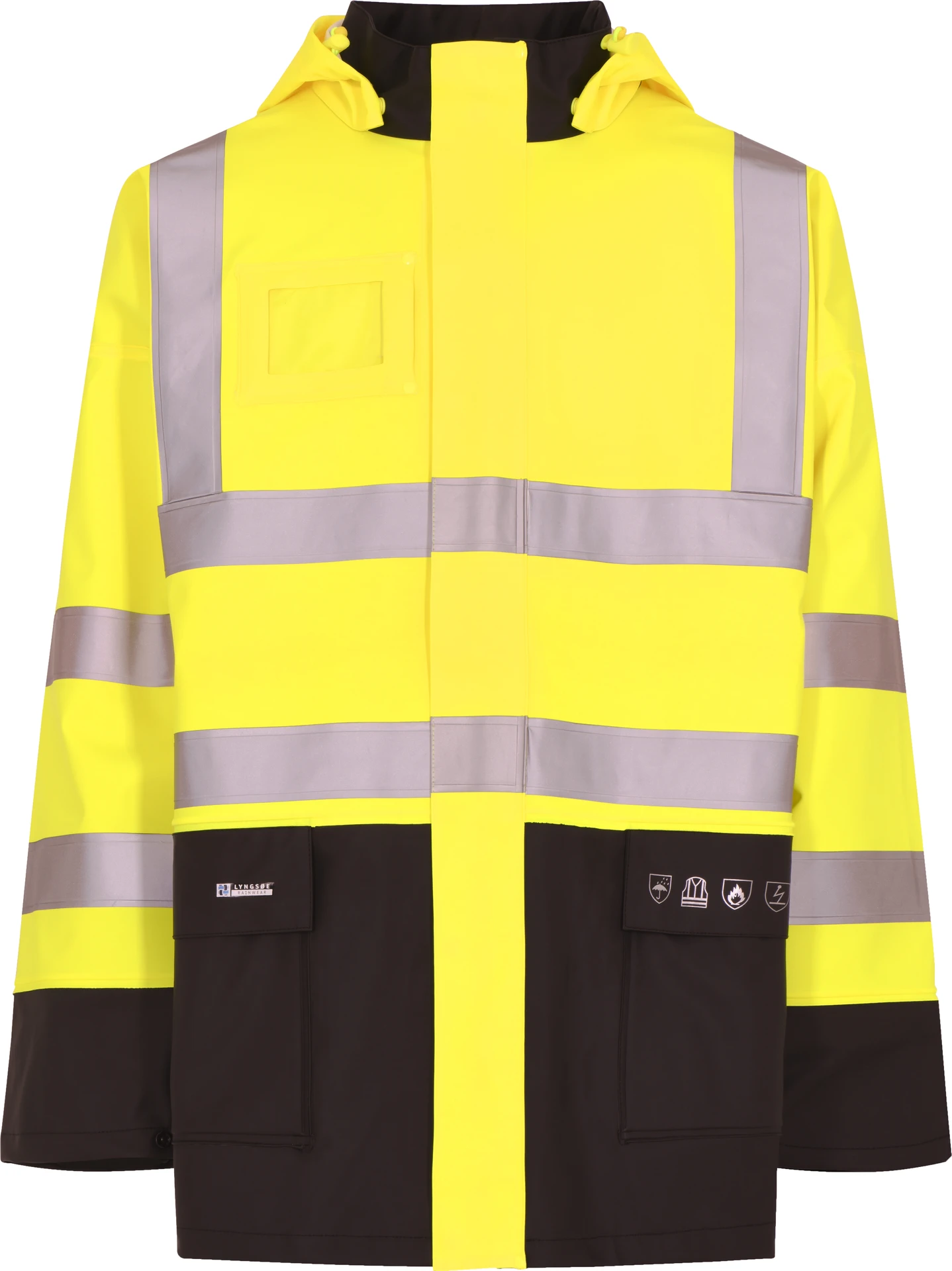 lyngsoe-fr-lr6025-flammhemmende-hi-vis-regenjacke-leuchtgelb-navy-front-1 Lyngsøe FR-LR6025 Flammhemmende Hi-Vis Regenjacke