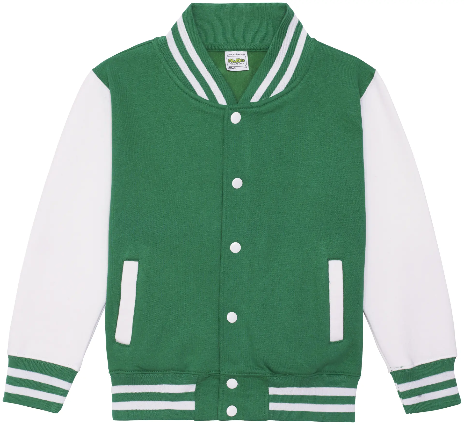 justhoods-jh043j-kids-varsity-jacket-kellygreen-white-front-1 Just Hoods Kids Varsity Jacket