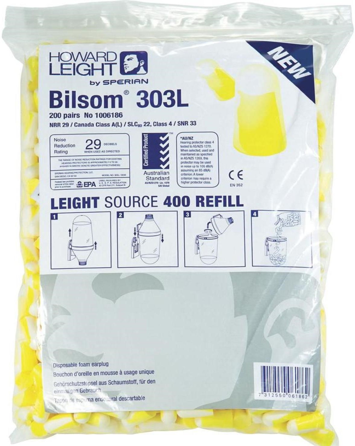 Howard Leight Nachfüllbeutel 200 Paar Bilsom 303L Howard Leight Nachfüllbeutel 200 Paar Bilsom 303L