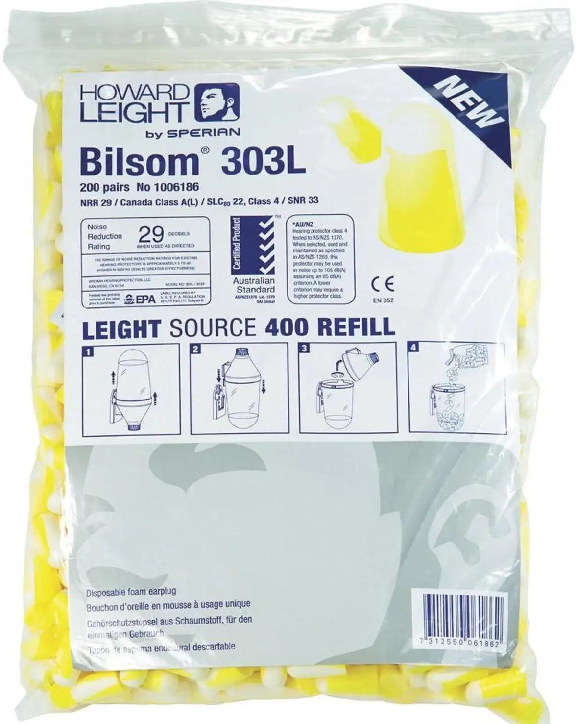 Howard Leight Nachfüllbeutel 200 Paar Bilsom 303L Howard Leight Nachfüllbeutel 200 Paar Bilsom 303L