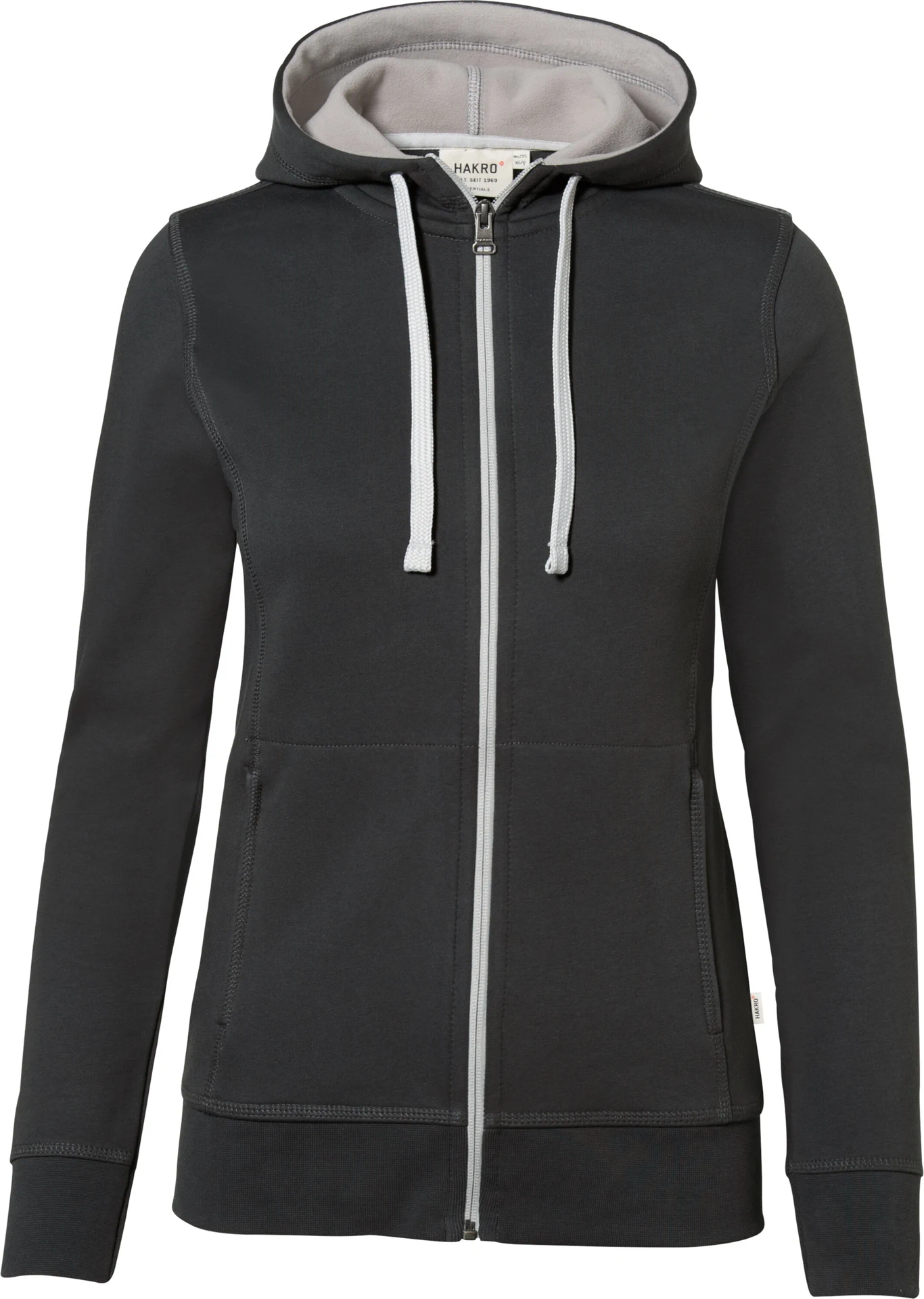 hakro-255-damen-kapuzenjacke-bonded-eco-anthrazit-silber-front-1 HAKRO Women-Kapuzenjacke 255 Bonded