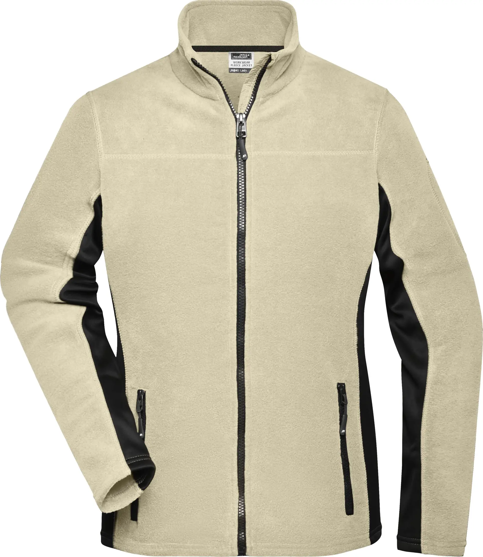 jn841-ladies-workwear-fleece-jacket-stone-black-front-3 James & Nicholson Ladies Workwear Fleece Jacket -Strong-