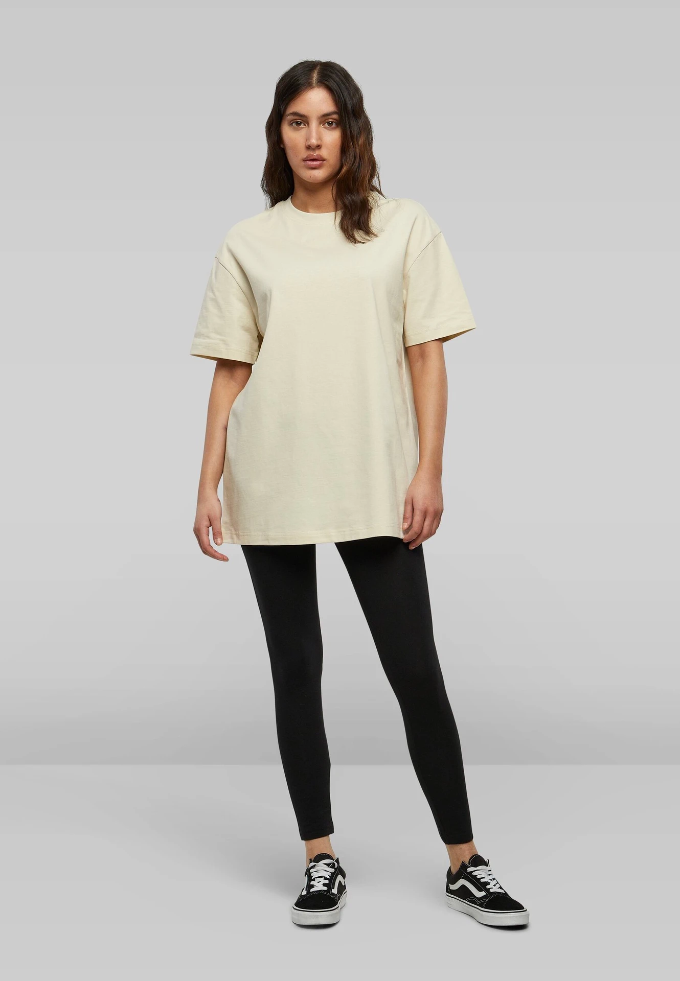 BYB-BY149-ladies-oversized-boyfriend-t-shirt-sand-model-3 Build Your Brand Ladies Oversized Boyfriend Tee