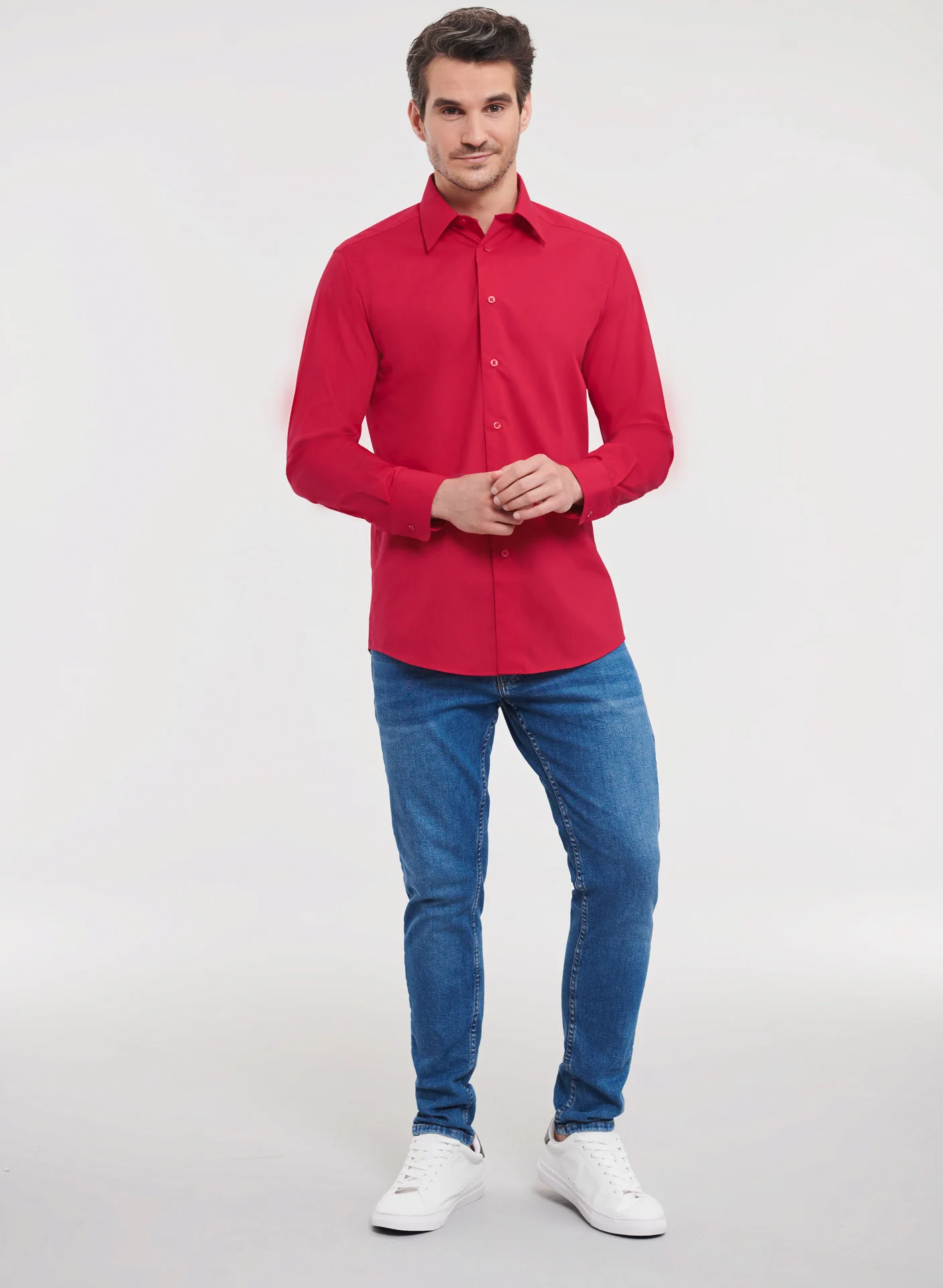 Russell Men's Long Sleeve Polycotton Easy Care Tailored Poplin Shirt