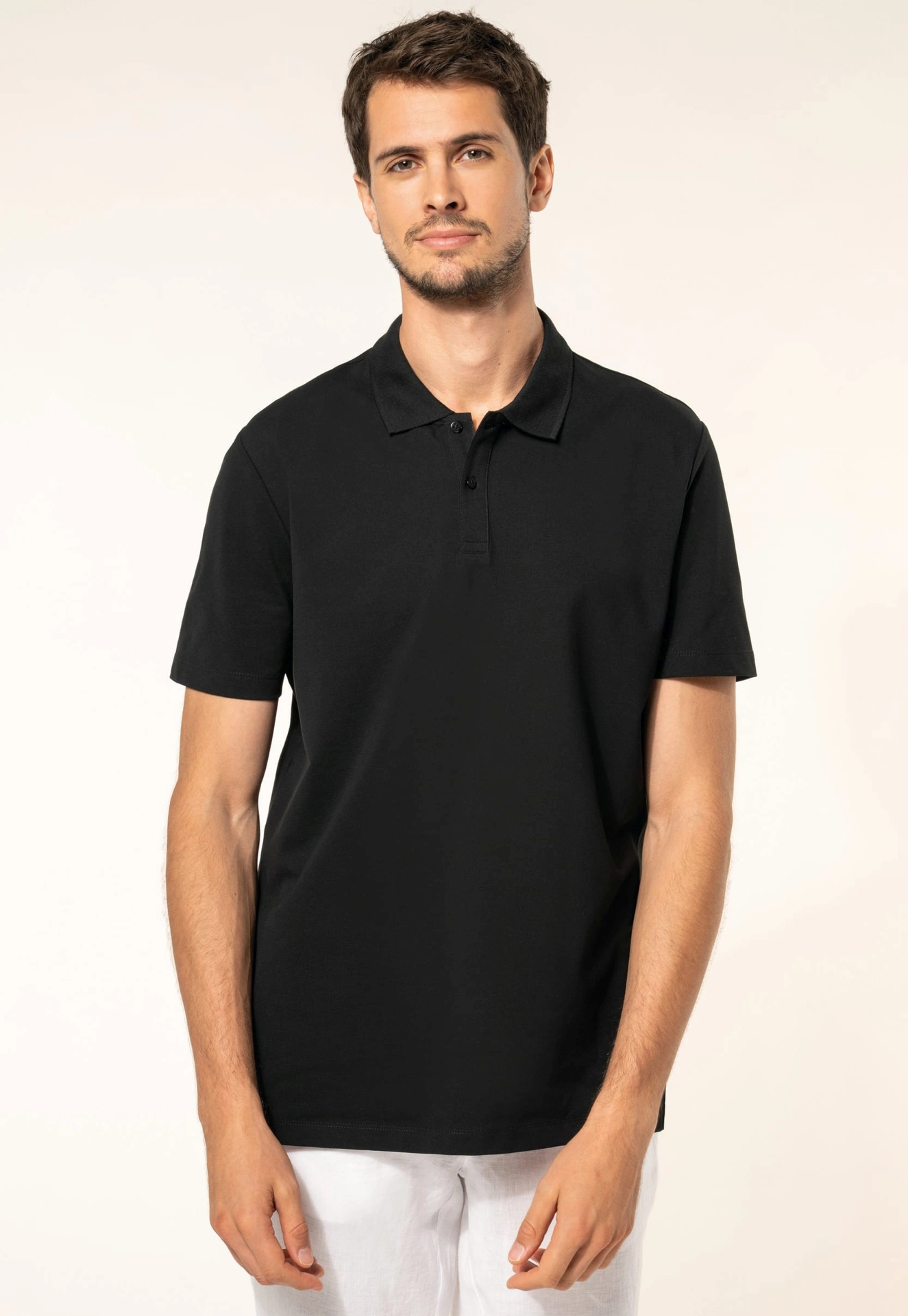 kariban-PK200-herren-supima-stretch-pique-polo-black-model-0 Kariban Herren Supima® Stretch Piqué Polo