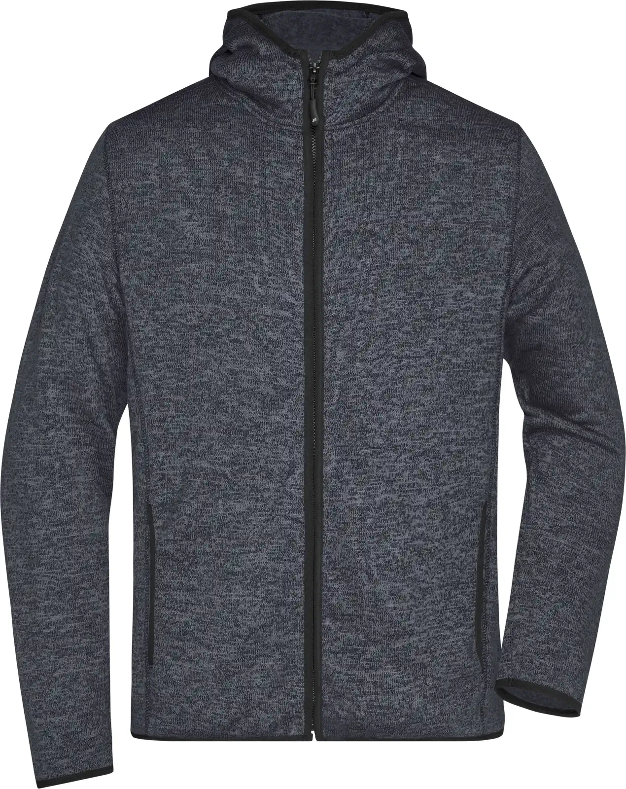 jn589-mens-knitted-fleece-hoody-darkmelange-black-front-3 James & Nicholson Men's Knitted Fleece Hoody