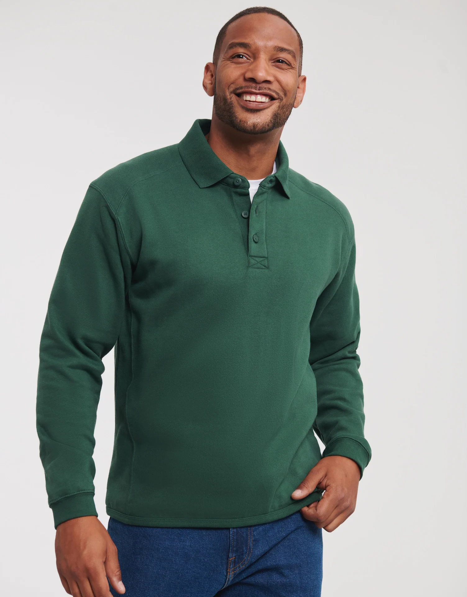 russell-r012m-adults-heavy-duty-collar-sweatshirt-bottlegreen-model-1 Russell Heavy Duty Workwear Collar Sweatshirt