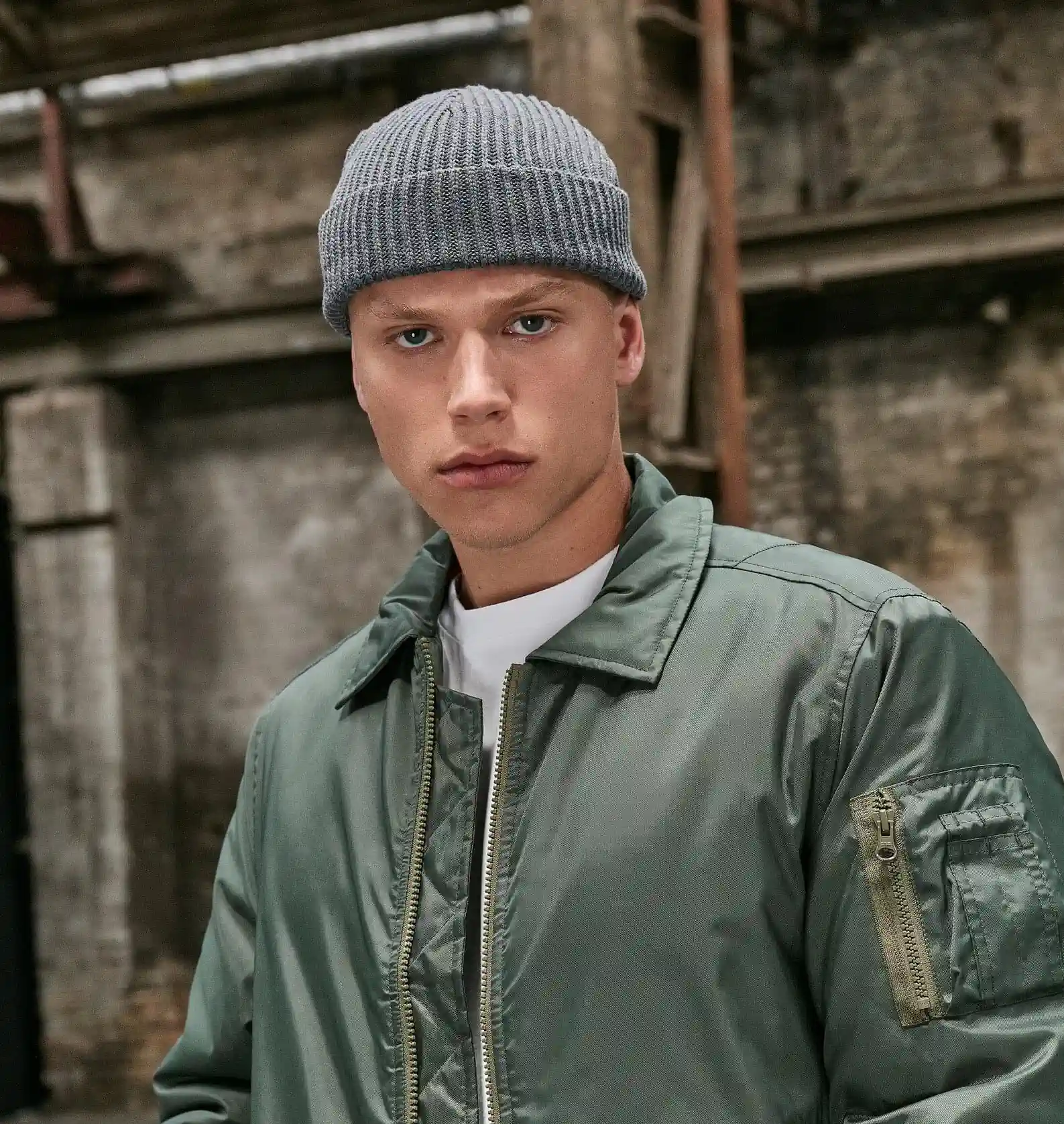 BYB-BY154-recycled-yarn-fisherman-beanie-asphalt-model-0 Build Your Brand Recycled Yarn Fisherman Beanie