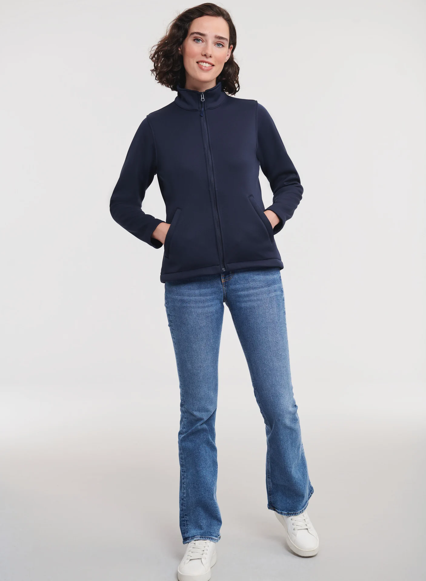 russell-r040f-ladies-smart-softshell-jacket-frenchnavy-model-2 Russell Ladies Smart Softshell Jacket