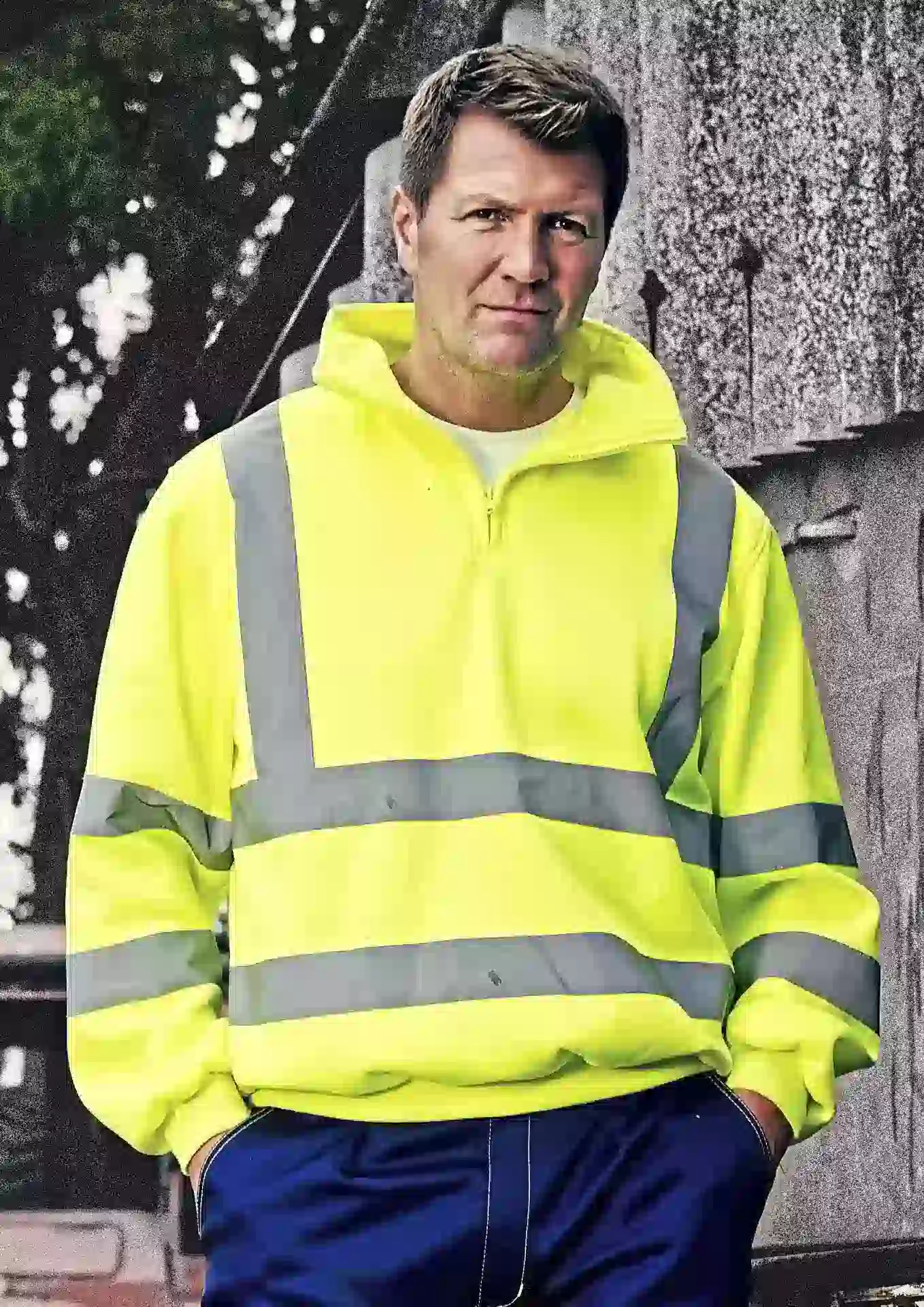 yoko-hvk06-hi-vis-14-zip-sweatshirt-hi-vis-yellow-model-2 YOKO Hi Vis 1/4 Zip Sweatshirt