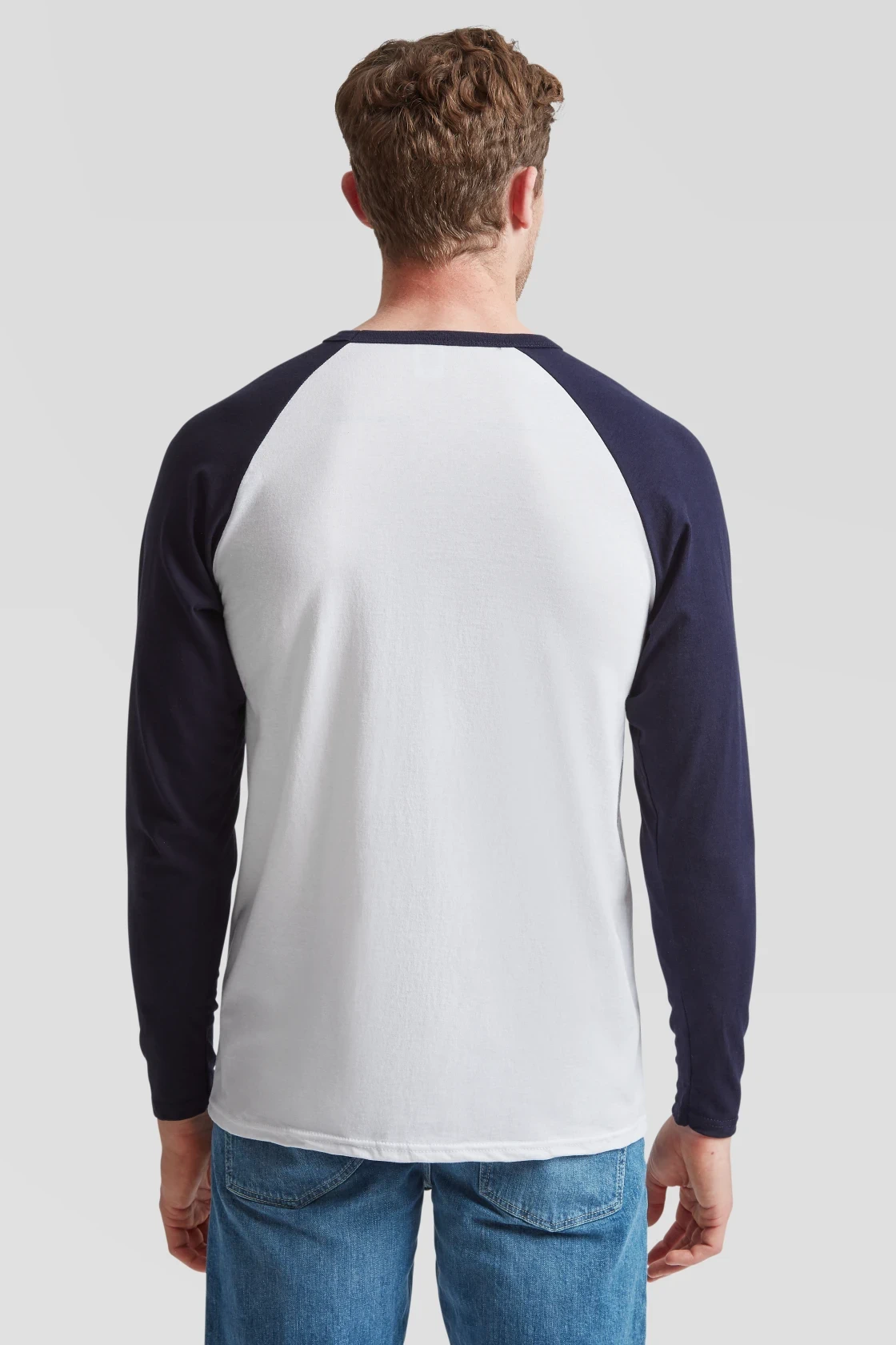 fruit-of-the-loom-61-028-0-valueweight-long-sleeve-baseball-t-shirt-white-deepnavy-model-2 F.O.L. Long Sleeve Baseball T
