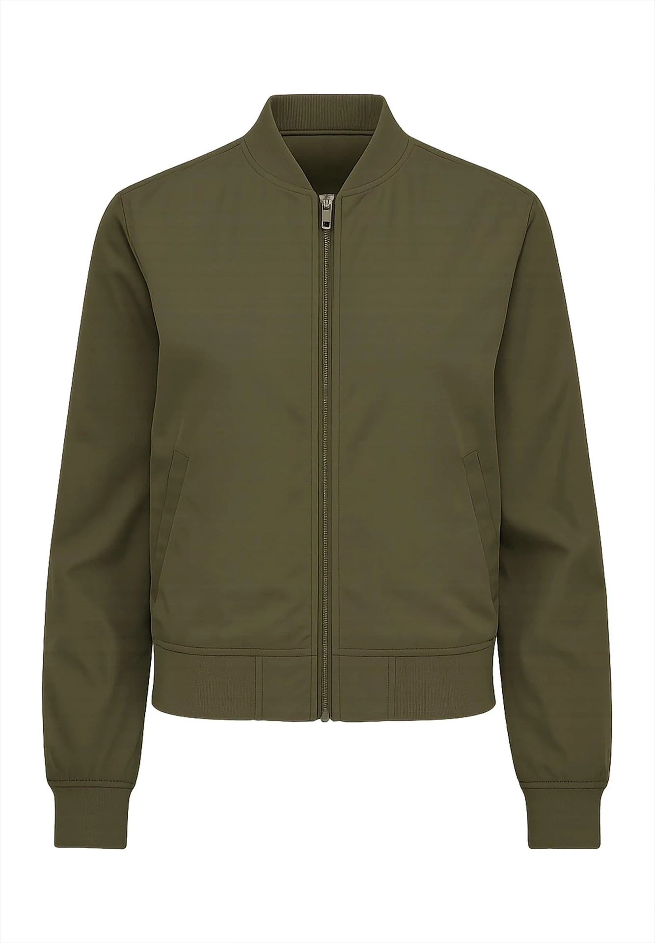 BYB-BY044-ladies-nylon-bomber-jacket-darkolive-front-4 Build Your Brand Ladies Nylon Bomber Jacket