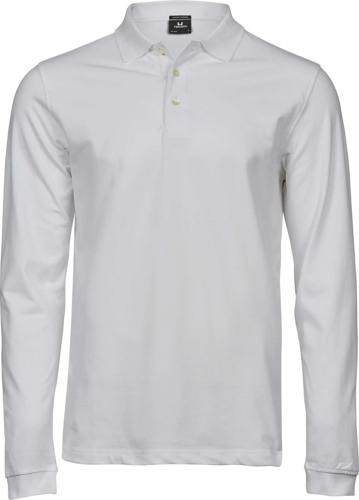 tee-jays-1406-mens-luxury-stretch-long-sleeve-poloshirt-white-front-1 Tee Jays Men's Luxury Stretch Long Sleeve Polo
