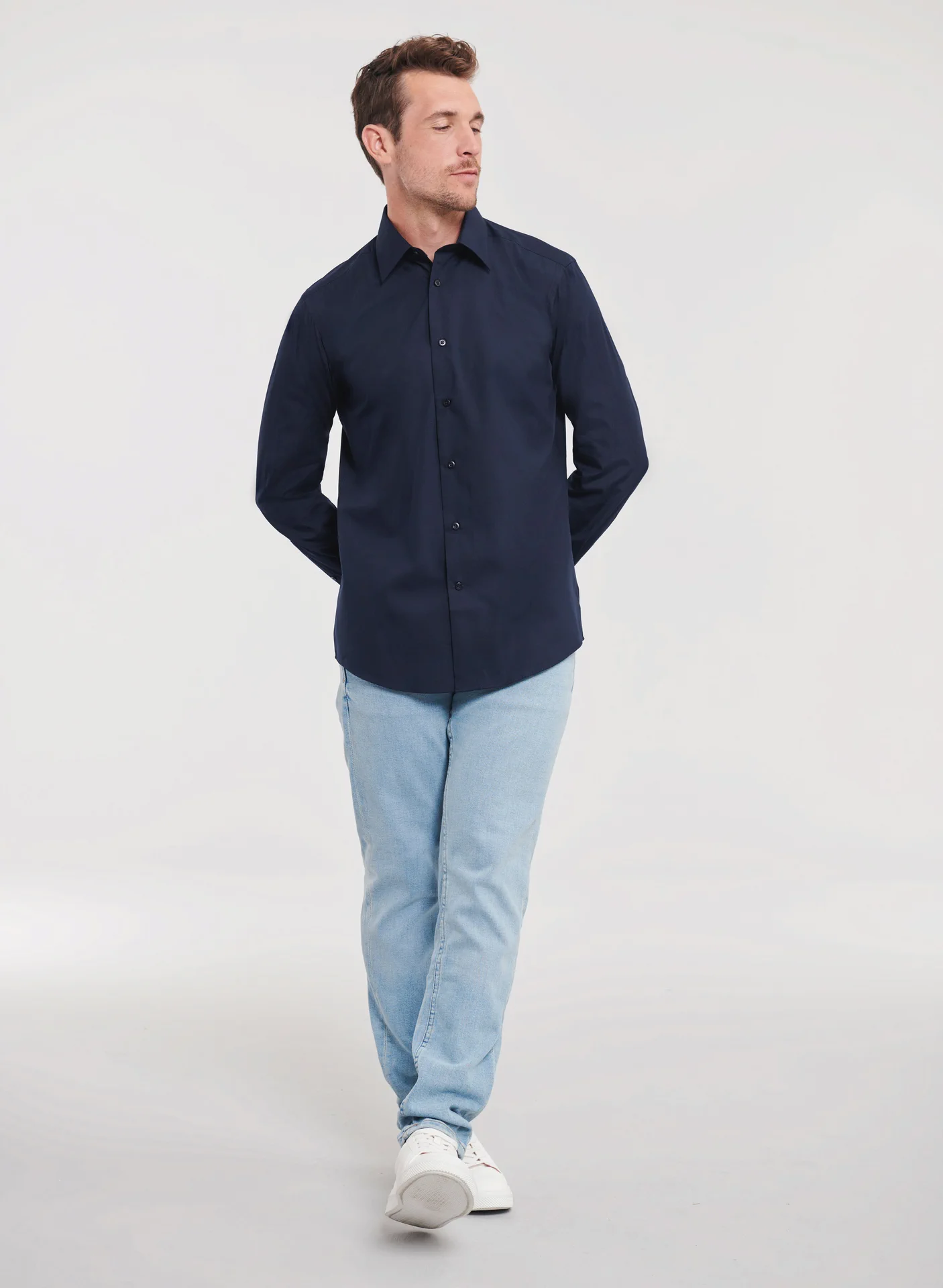 Russell Men's Long Sleeve Polycotton Easy Care Tailored Poplin Shirt