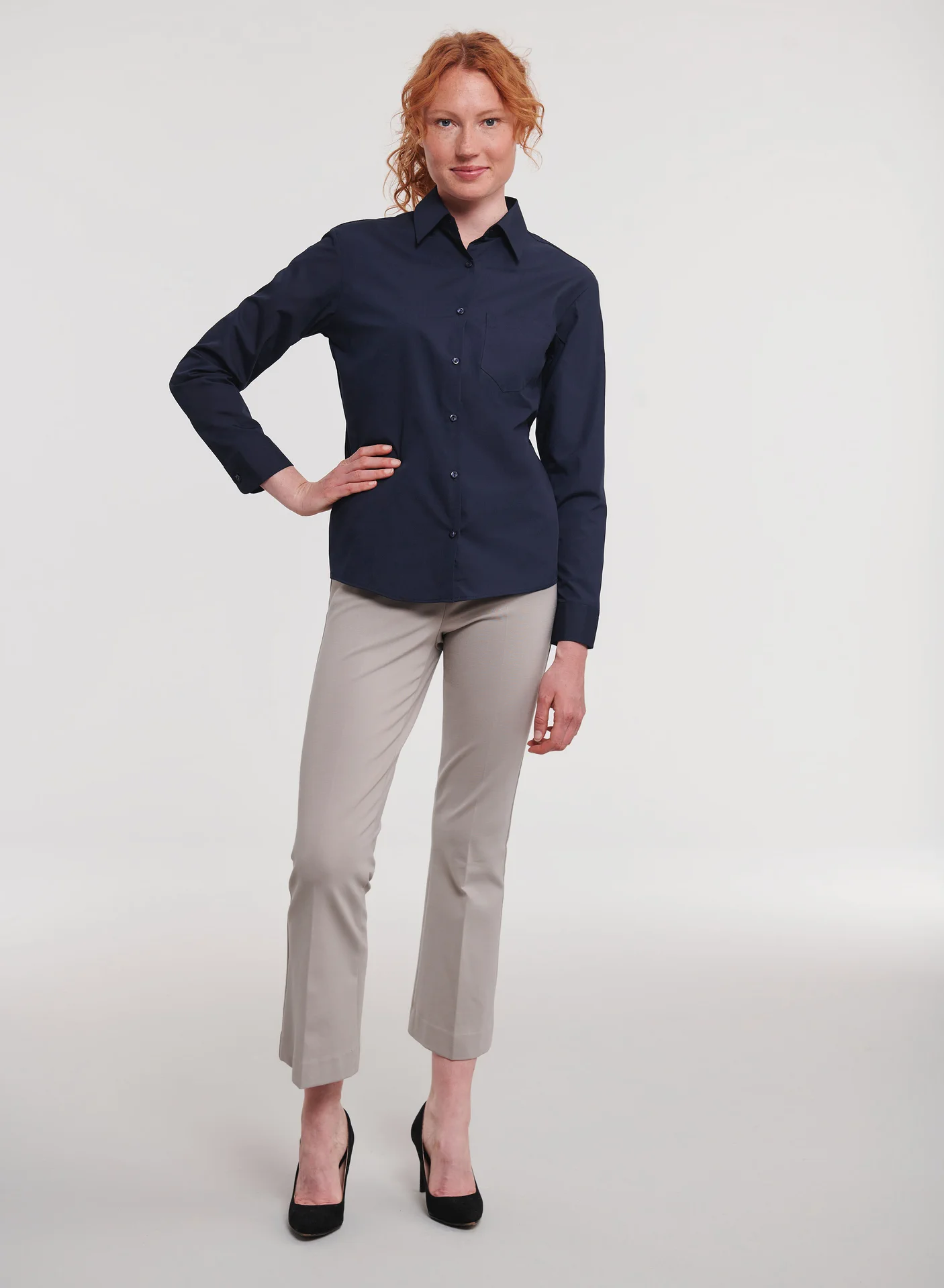 Russell Ladies Long Sleeve Polycotton Easy Care Poplin Shirt
