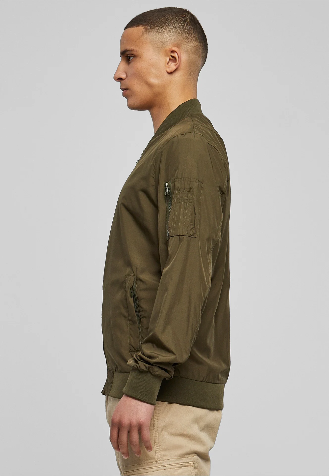 BYB-BY045-nylon-bomber-jacket-darkolive-model-1 Build Your Brand Nylon Bomber Jacket
