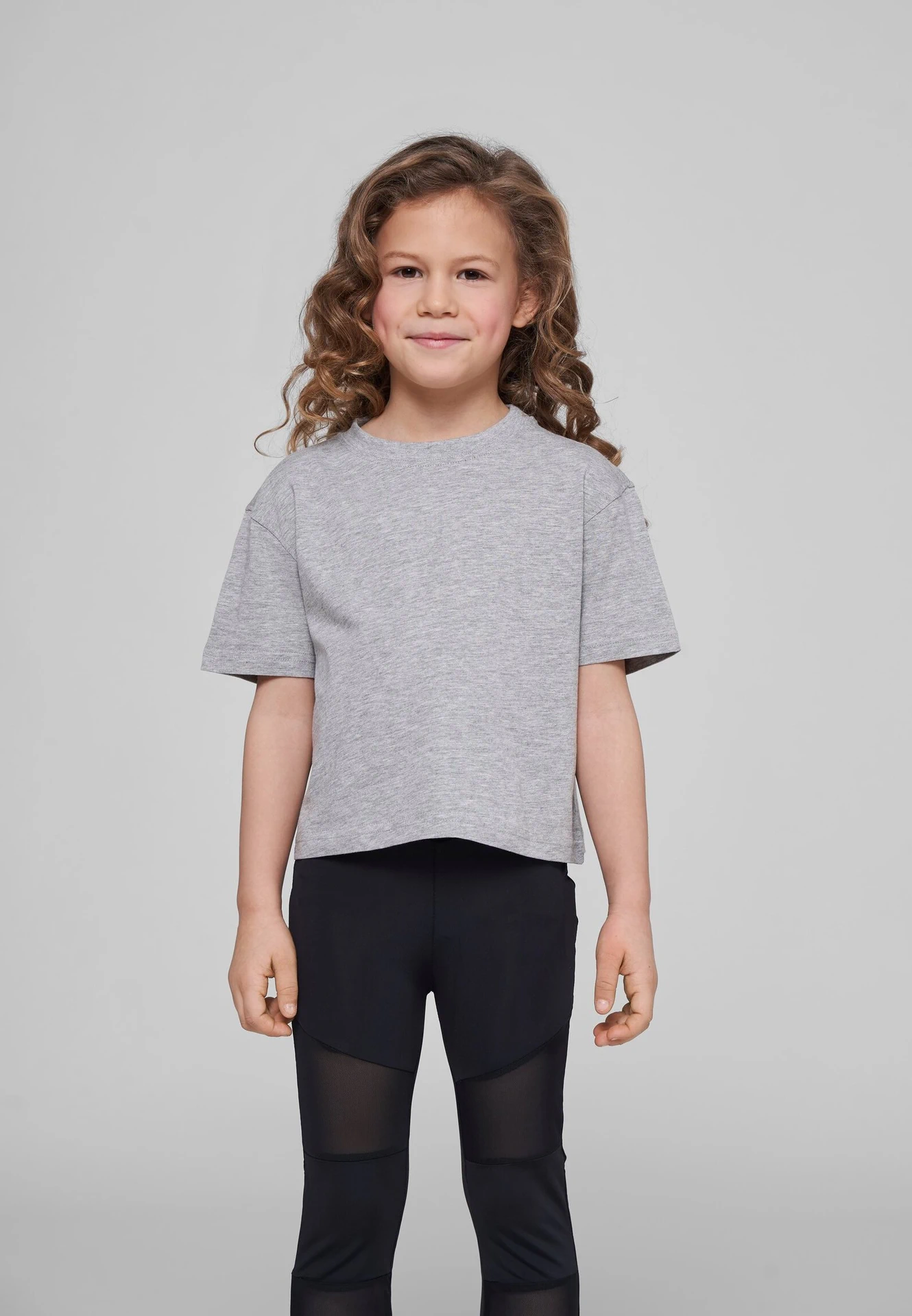 BYB-BY114-girls-cropped-jersey-t-shirt-heathergrey-model-0 Build Your Brand Girls Cropped Jersey Tee