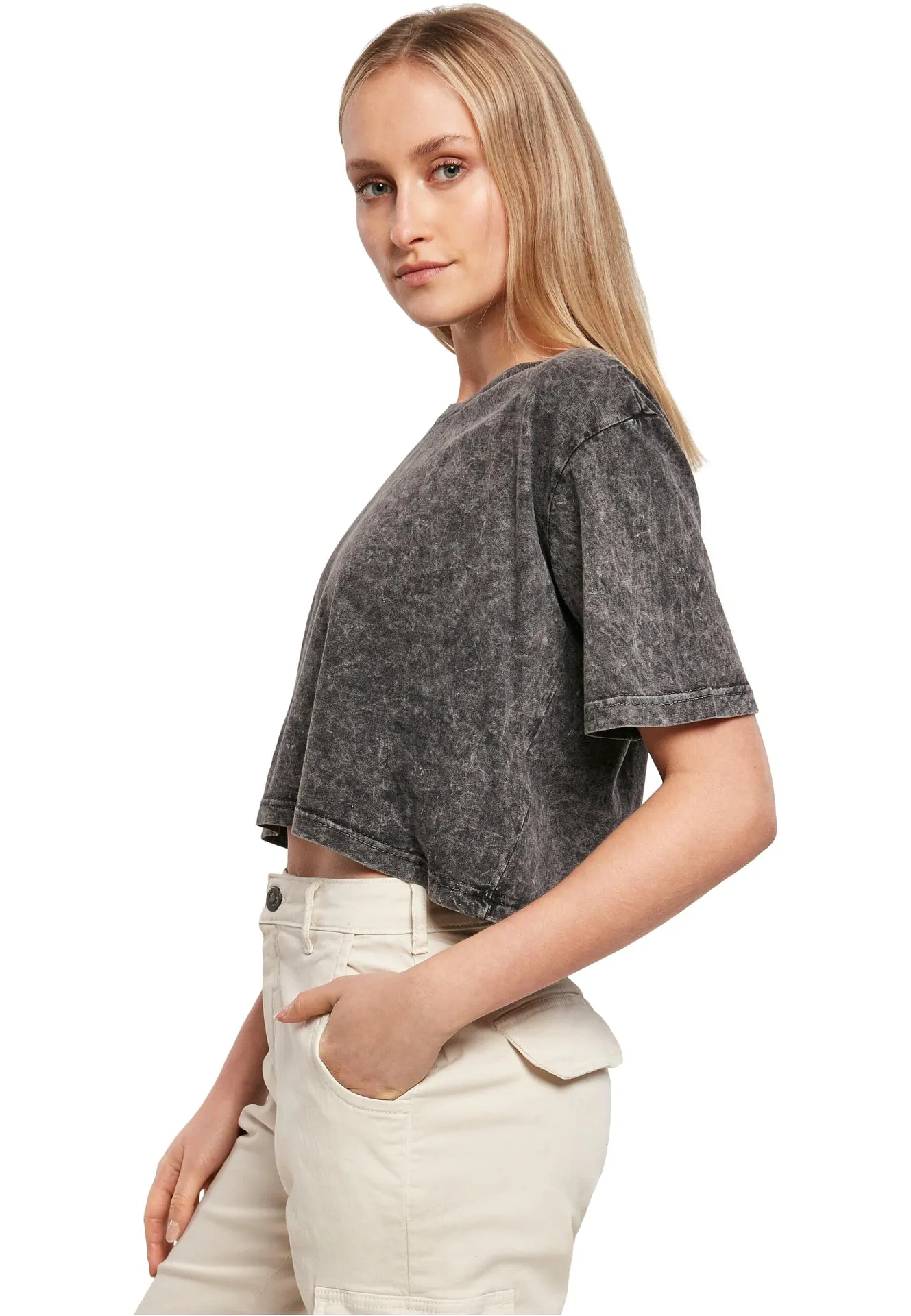 Build Your Brand Ladies Acid Washed Cropped Tee