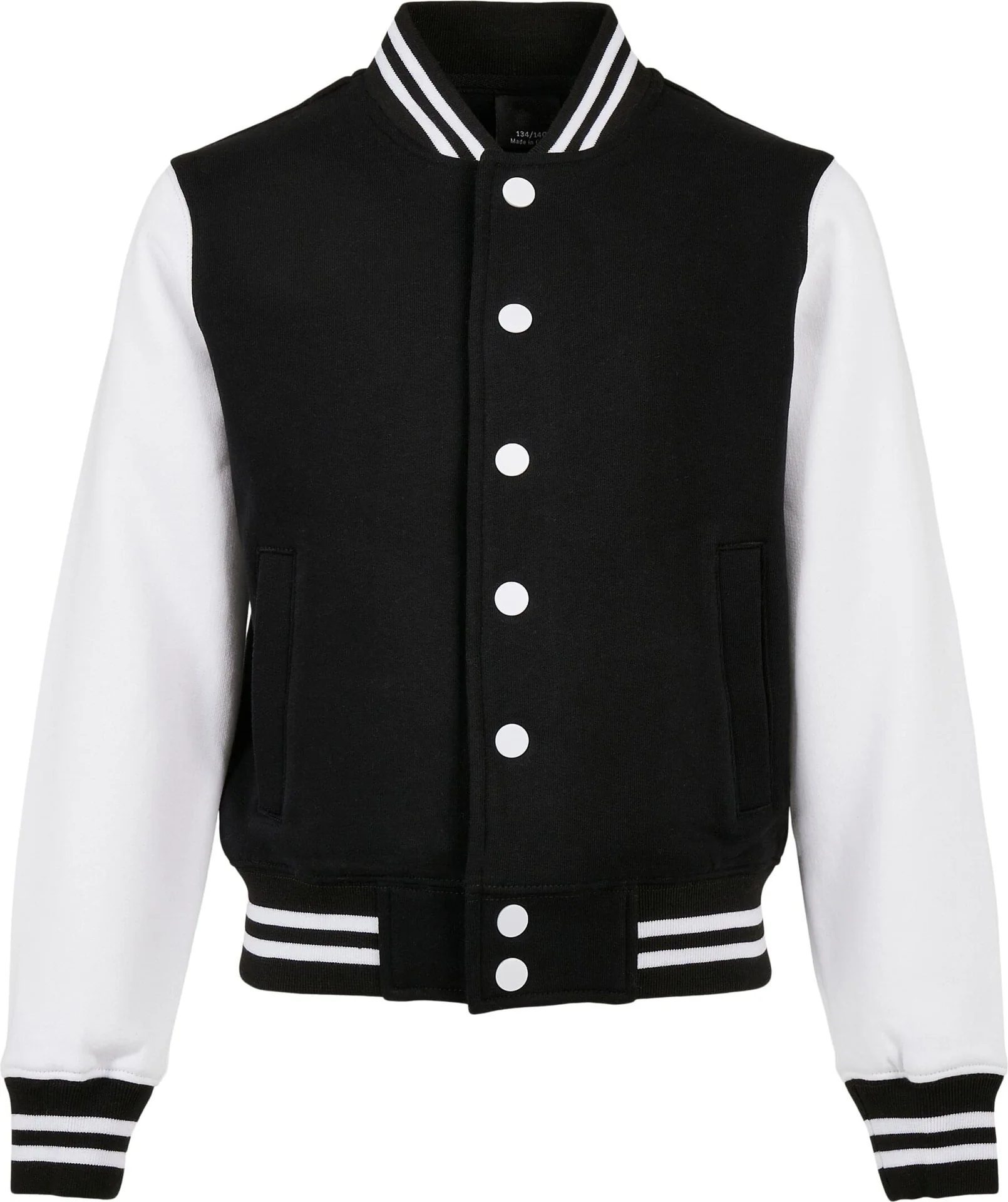 BYB-BY187-kids-organic-sweat-college-jacket-black-white-front-4 Build Your Brand Kids Organic Sweat College Jacket