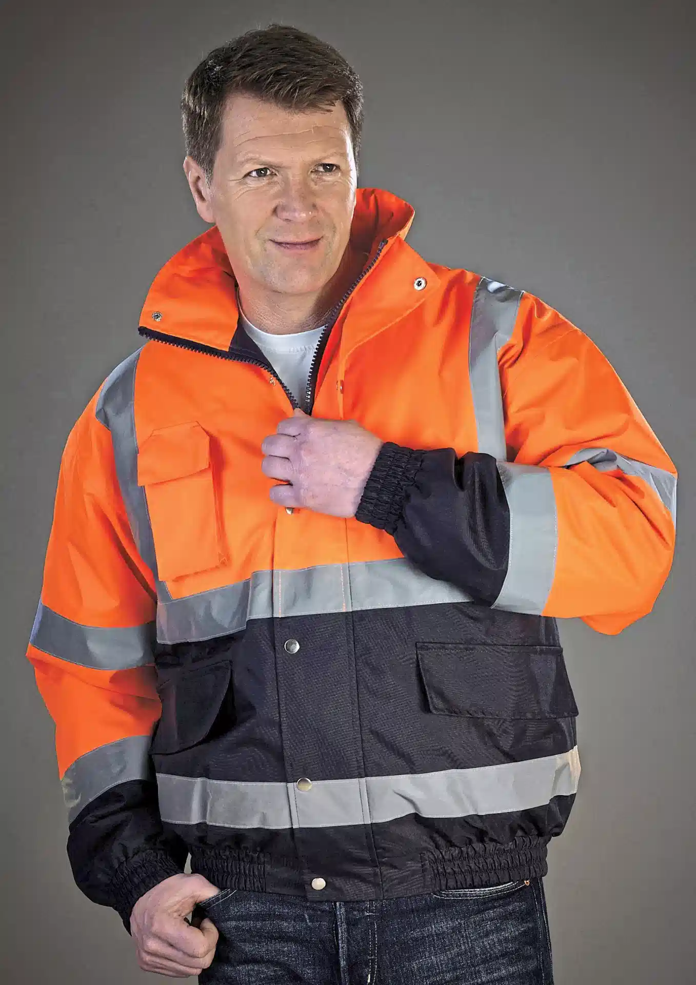 yoko-hvp218-hi-vis-two-tone-bomber-jacket-hi-vis-orange-navy-model-1 YOKO High Visibility Two-Tone Bomber Jacket