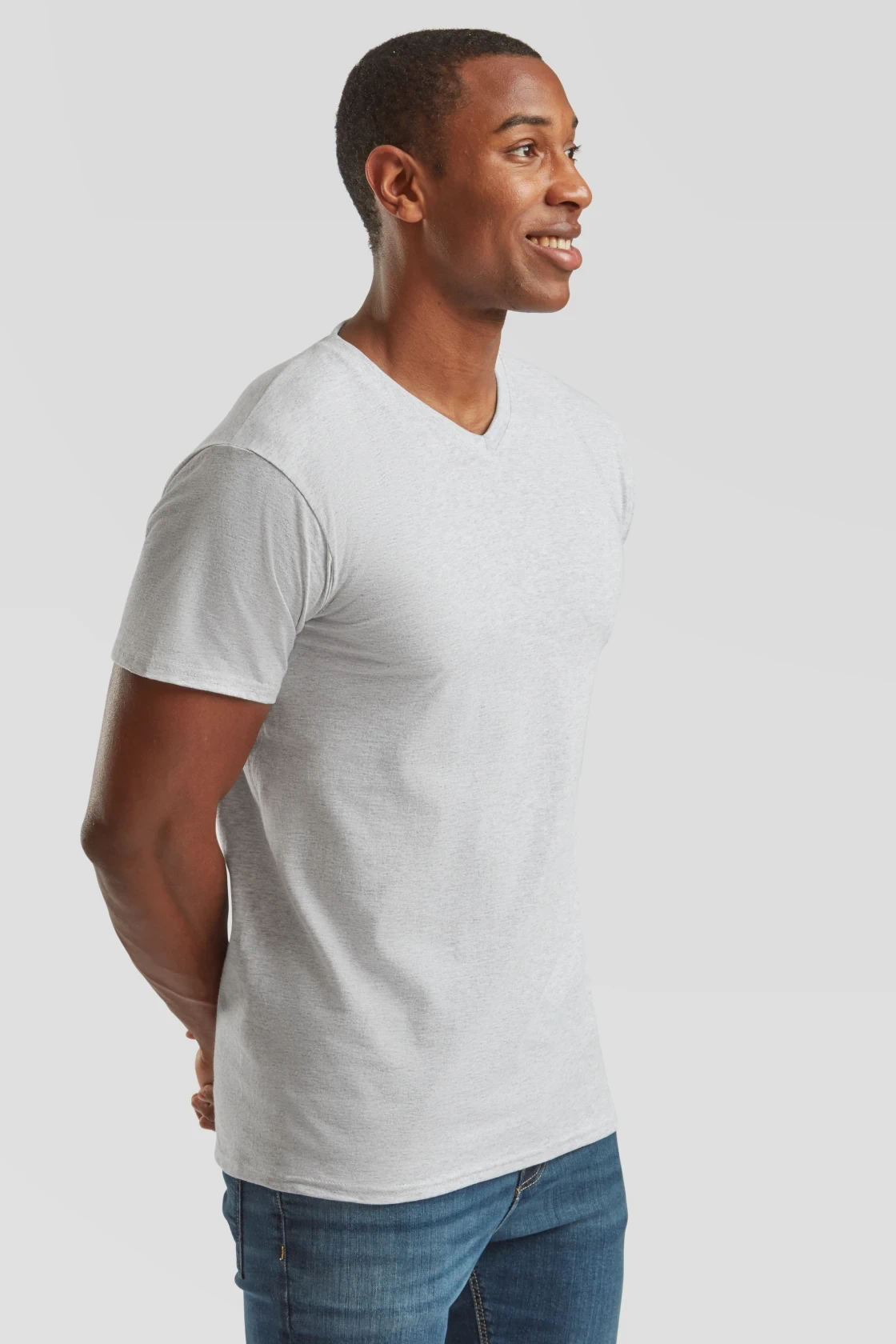 fruit-of-the-loom-61-066-0-valueweight-v-neck-t-shirt-heathergrey-model-1 F.O.L. Valueweight V-Neck T