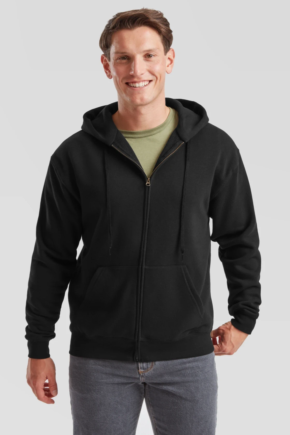fruit-of-the-loom-62-034-0-premium-hooded-sweat-jacket-black-model-0 F.O.L. Premium Hooded Sweat Jacket