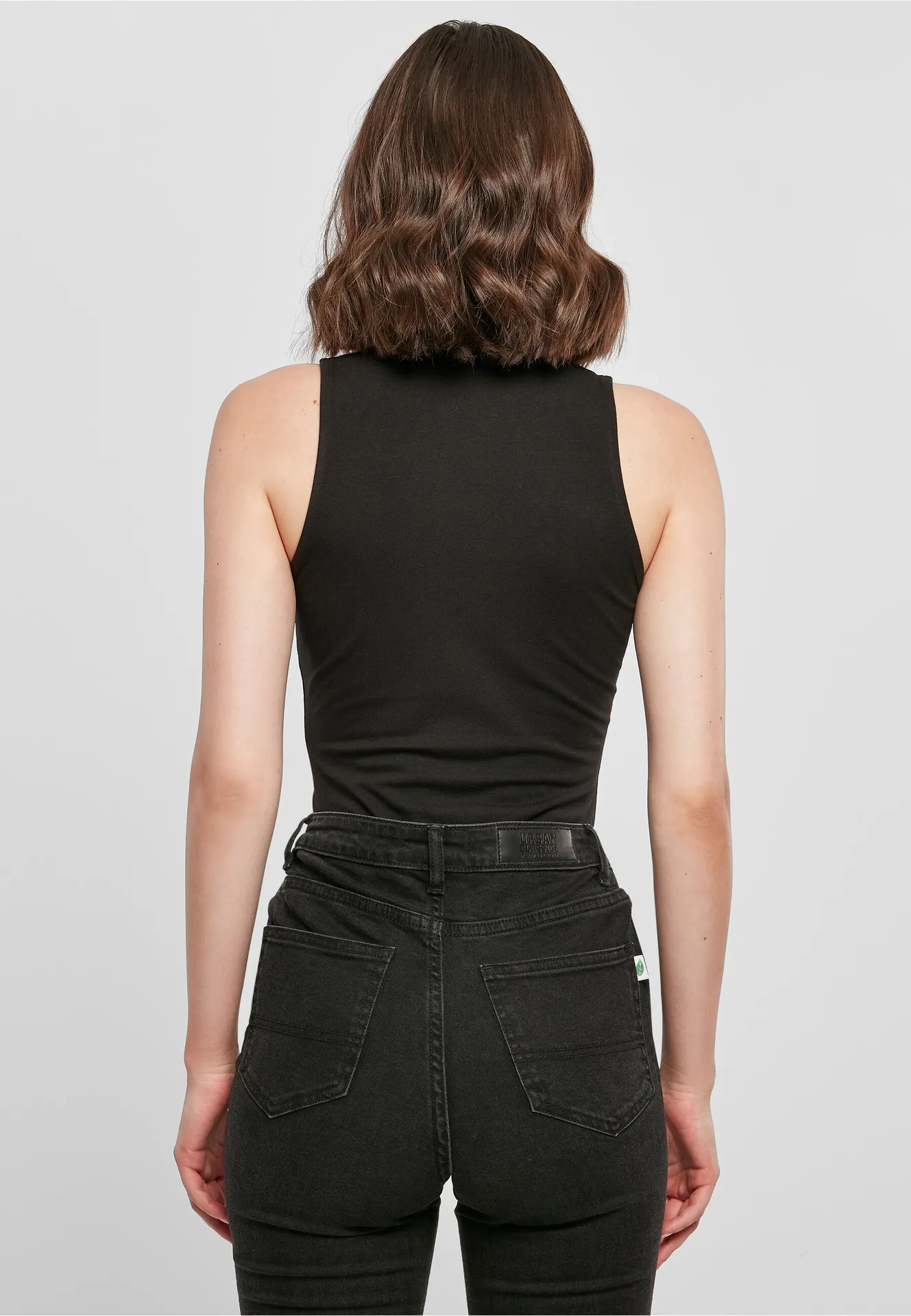 BYB-BY235-ladies-sleeveless-turtleneck-body-black-model-2 Build Your Brand Ladies Sleeveless Turtleneck Body