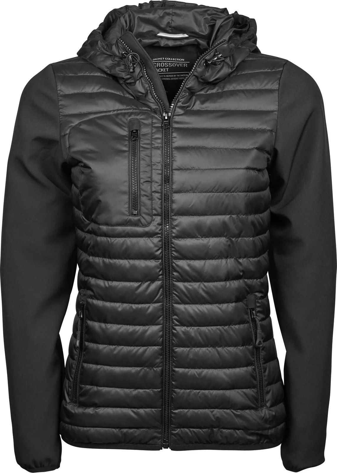 tee-jays-9629-womens-hooded-crossover-jacket-black-black-front-1 Tee Jays Women's Hooded Crossover Jacket