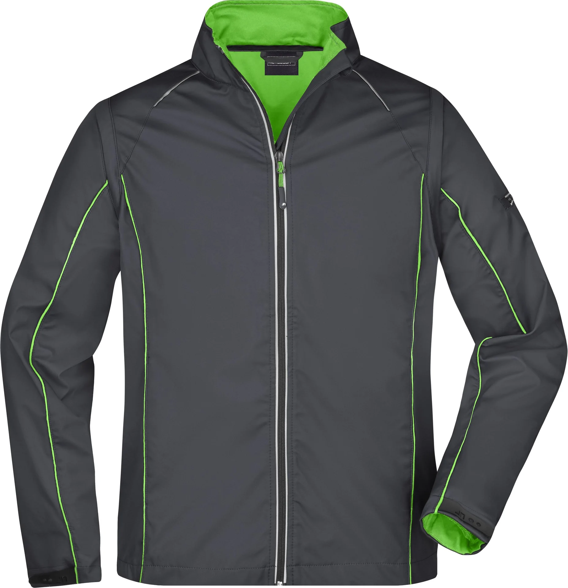 jn1122-mens-zip-off-softshell-jacket-irongrey-green-front-3 James & Nicholson Men's Zip-Off Softshell Jacket
