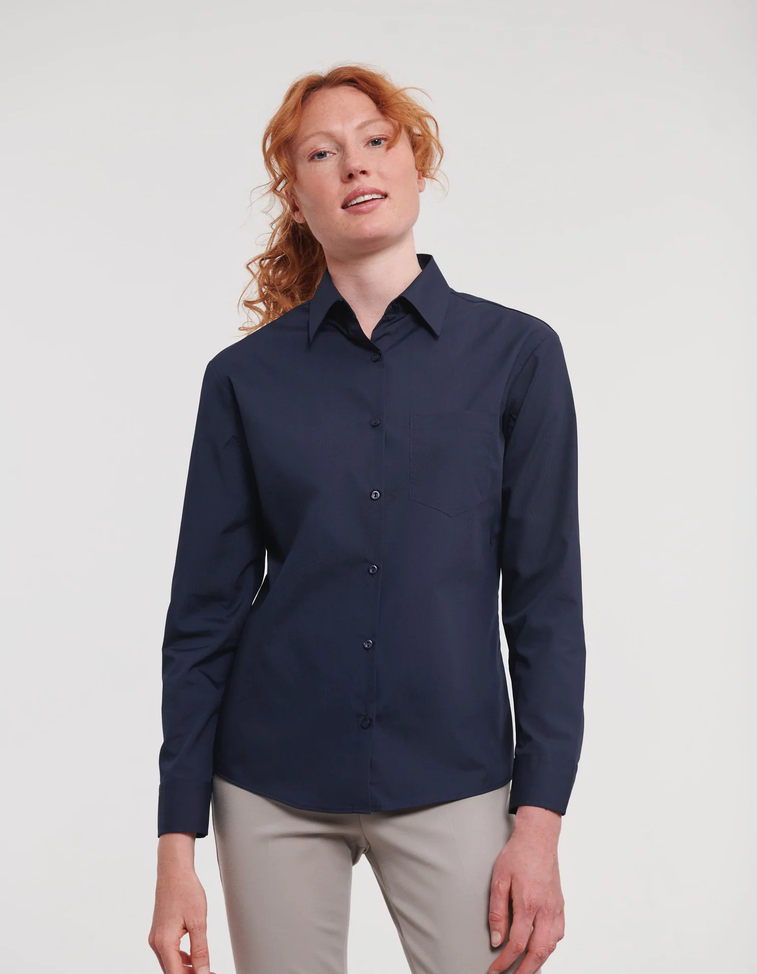 Russell Ladies Long Sleeve Polycotton Easy Care Poplin Shirt