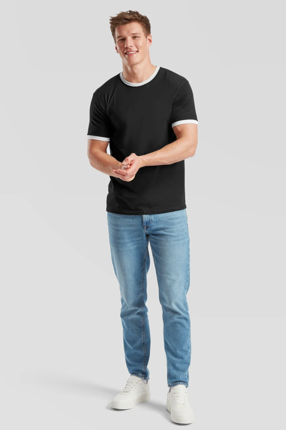 fruit-of-the-loom-61-168-0-valueweight-ringer-t-shirt-black-white-model-3 F.O.L. Ringer Tee