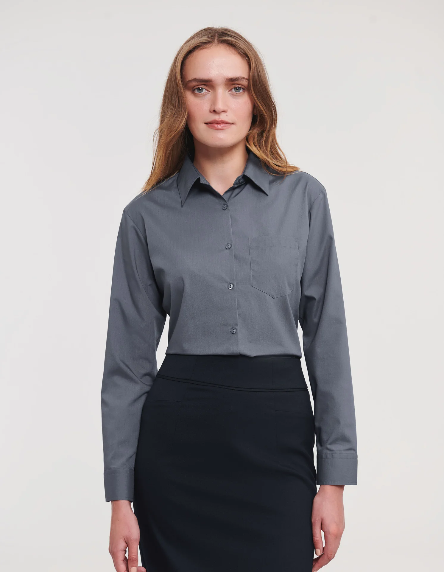 Russell Ladies Long Sleeve Polycotton Easy Care Poplin Shirt