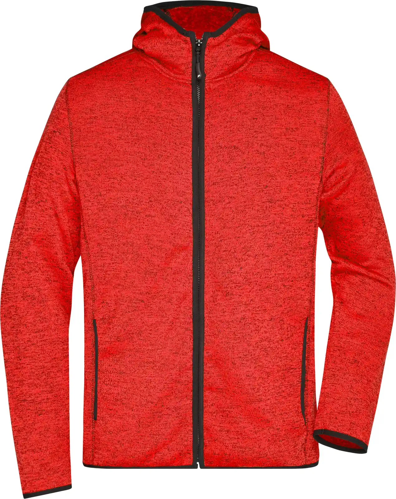 jn589-mens-knitted-fleece-hoody-redmelange-black-front-3 James & Nicholson Men's Knitted Fleece Hoody