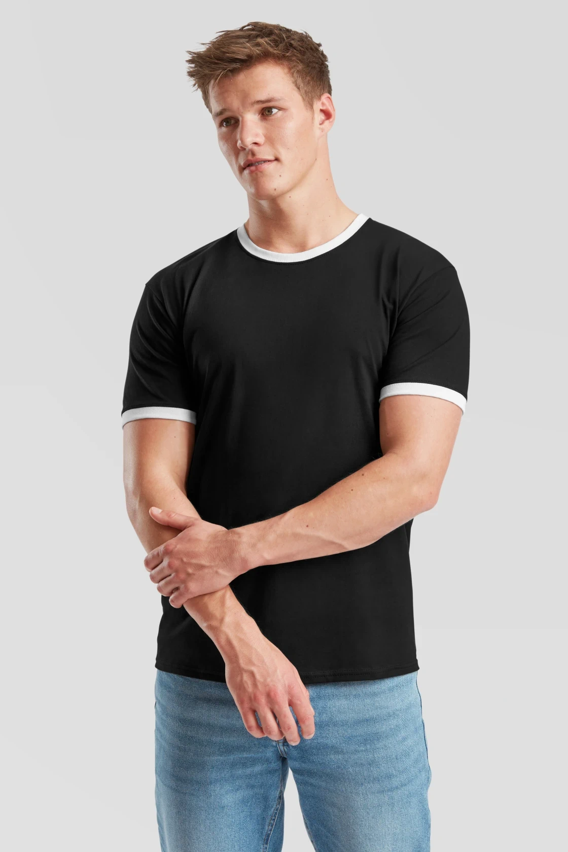 fruit-of-the-loom-61-168-0-valueweight-ringer-t-shirt-black-white-model-0 F.O.L. Ringer Tee