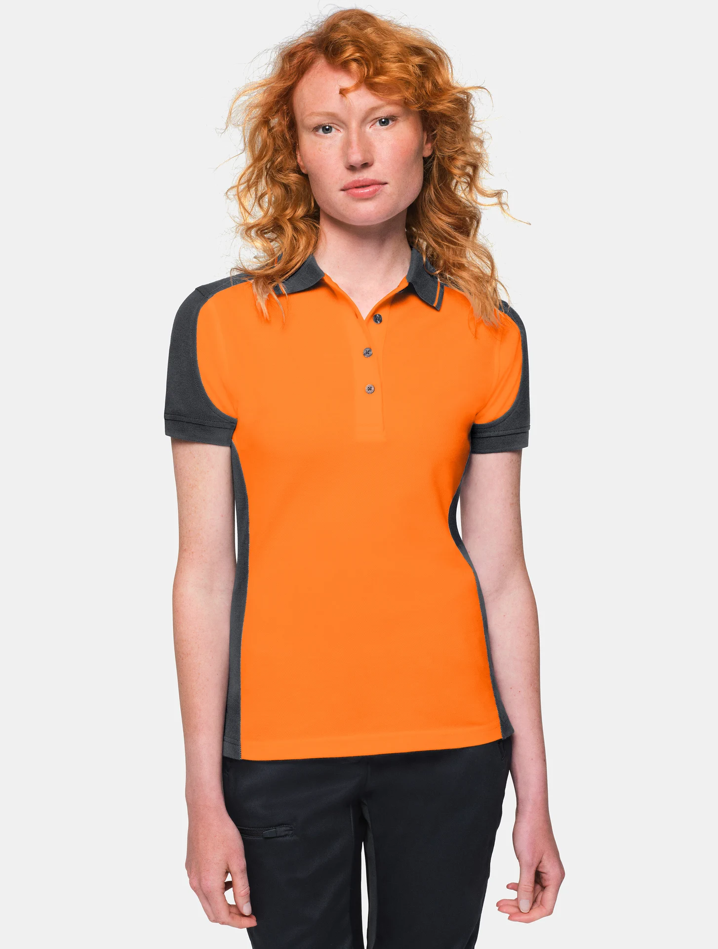 hakro-239-damen-poloshirt-contrast-mikralinar-orange-anthrazit-model-0 HAKRO Women-Poloshirt-Contrast 239 Mikralinar®