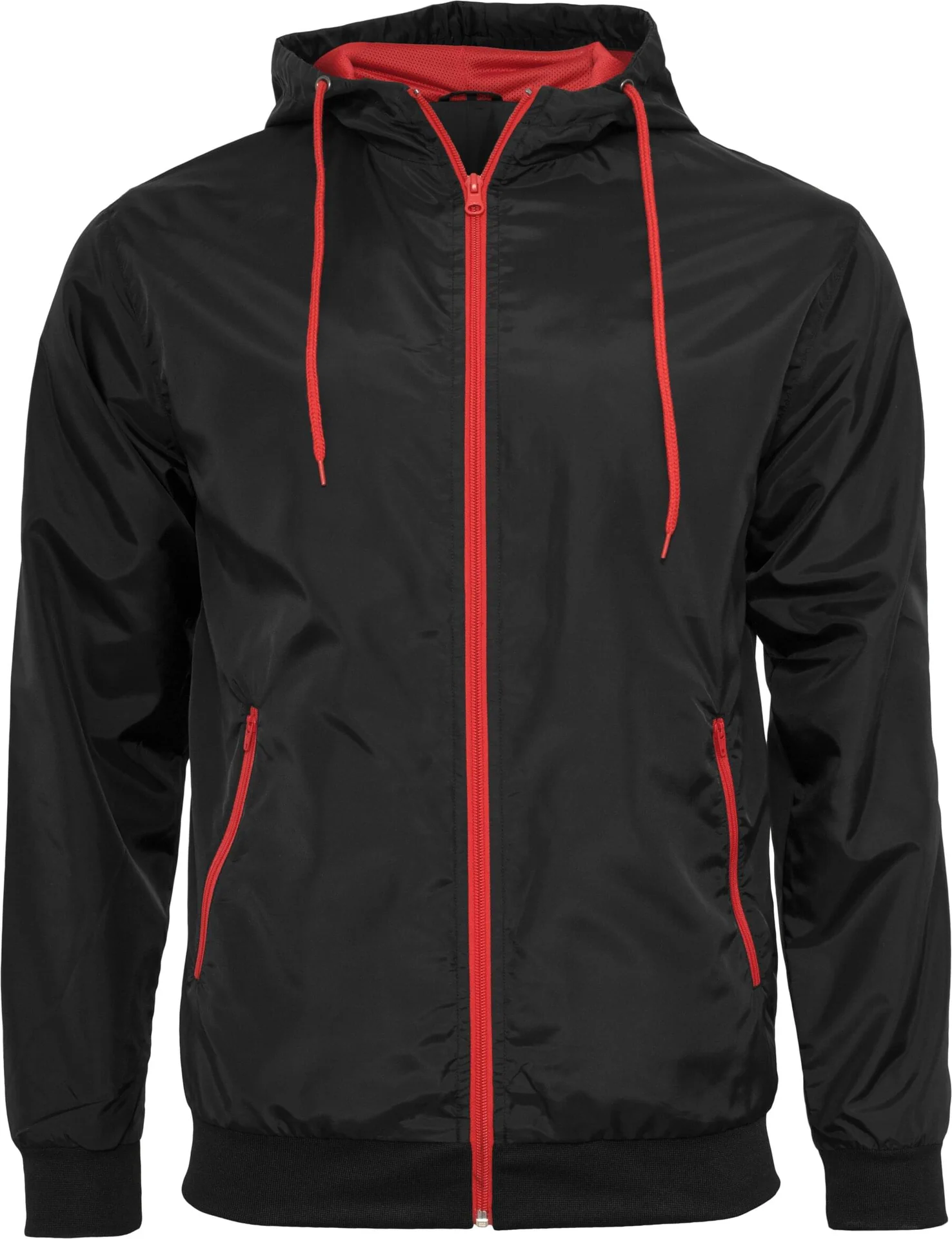 BYB-BY016-windrunner-jacket-black-red-front-4 Build Your Brand Windrunner Jacket