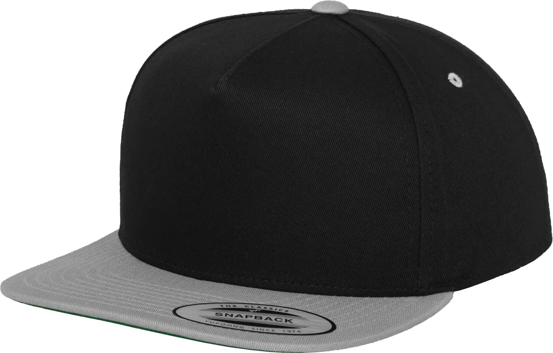 flexfit-6007t-classic-5-panel-snapback-cap-black-silver-front-1 FLEXFIT Classic 5 Panel Snapback Cap