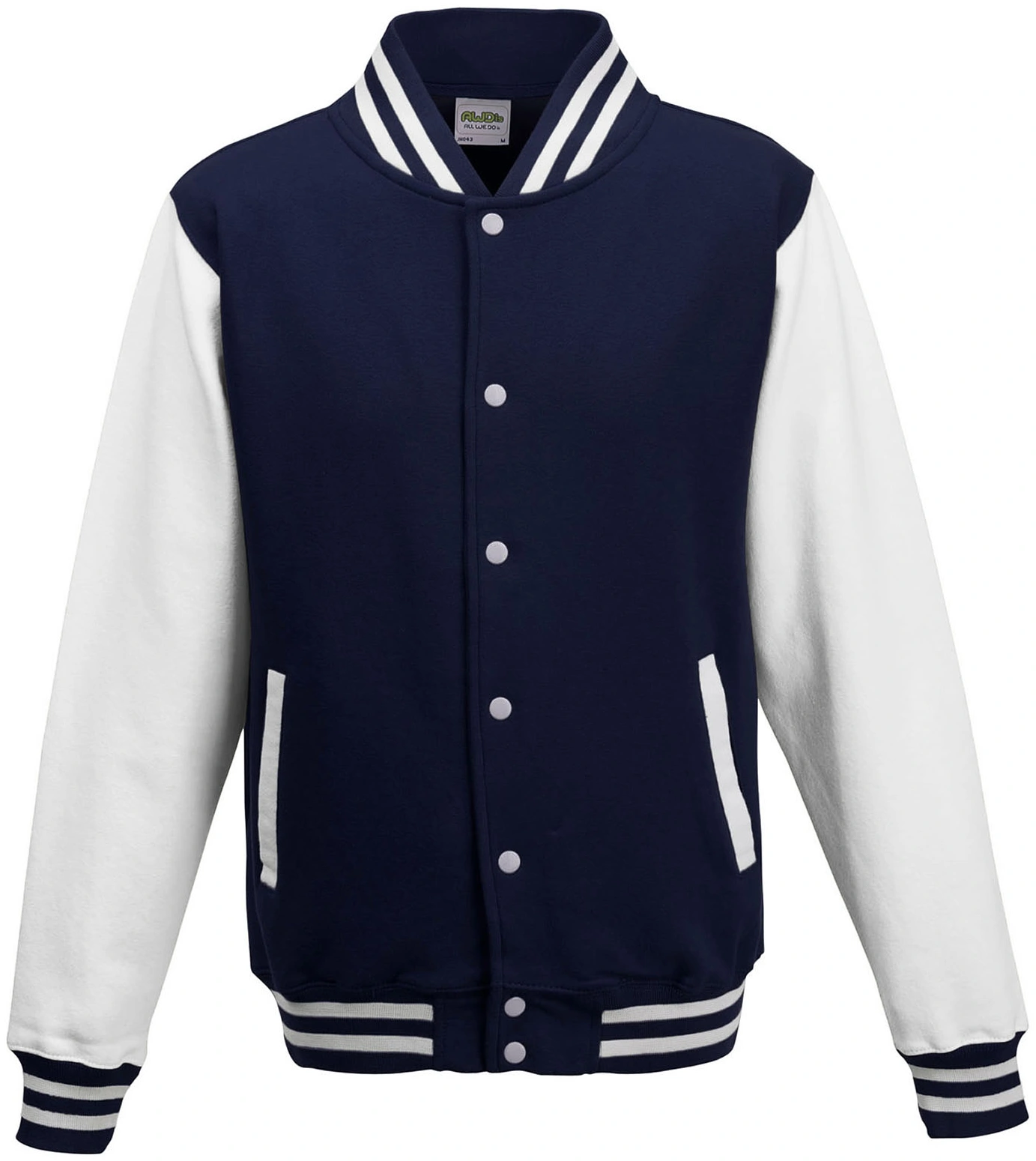 justhoods-jh043-varsity-jacket-oxfordnavy-white-front-1 Just Hoods Varsity Jacket