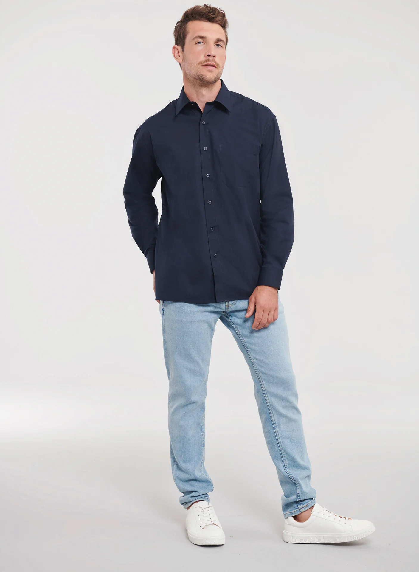 Russell Men's Long Sleeve Polycotton Easy Care Poplin Shirt