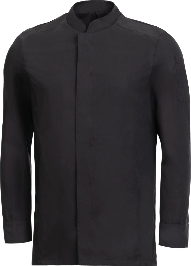 leiber-12-1372-kochjacke-langarm-schwarz-front-3 Leiber Herren-Kochjacke langarm 12/1372