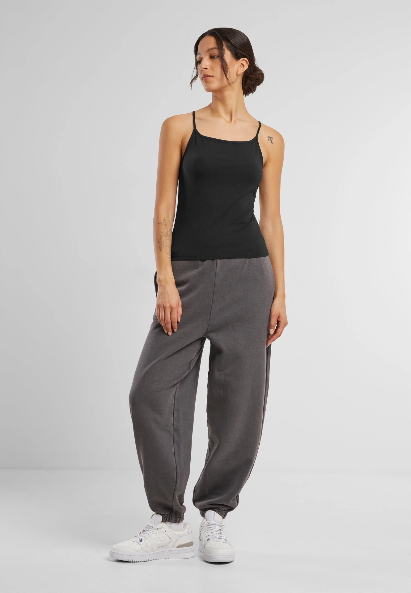 BYB-BY314-ladies-stretch-jersey-short-slim-top-black-model-3 Build Your Brand Ladies Stretch Jersey Short Slim Top