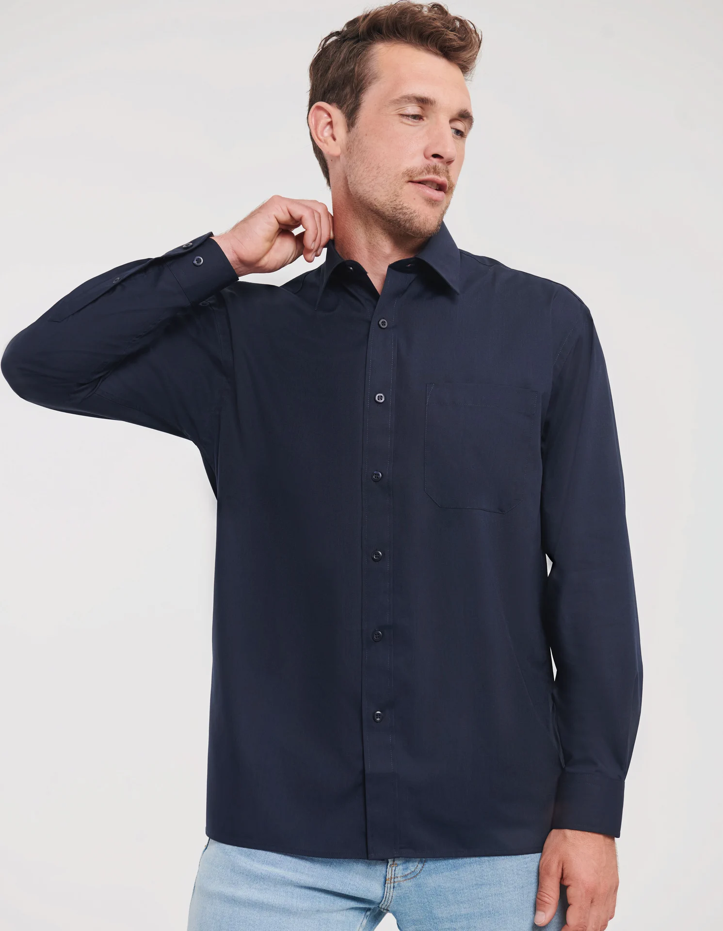 Russell Men's Long Sleeve Polycotton Easy Care Poplin Shirt