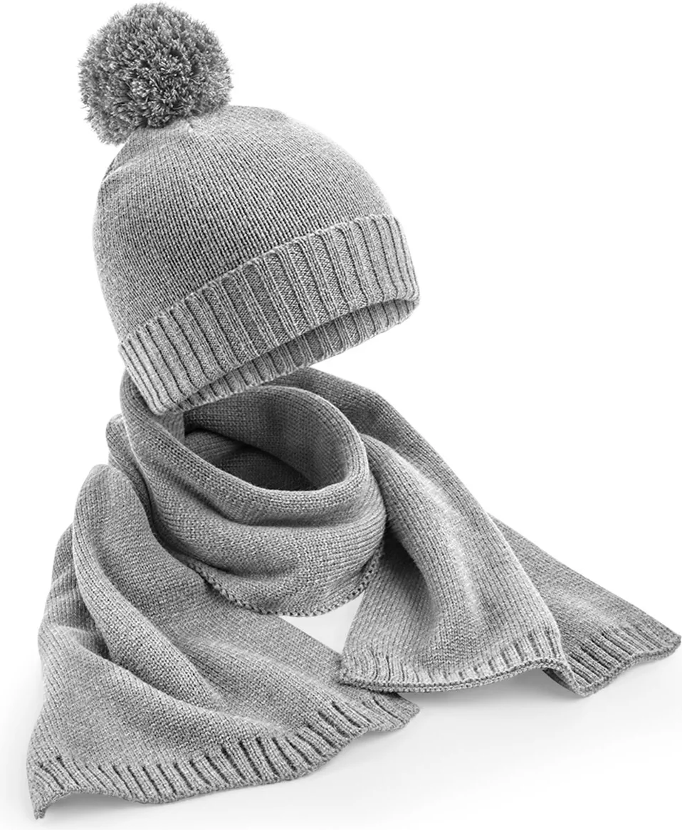 beechfield-b401-knitted-scarf-and-beanie-gift-set-light-grey-front-1 Beechfield Knitted Scarf and Beanie Gift Set