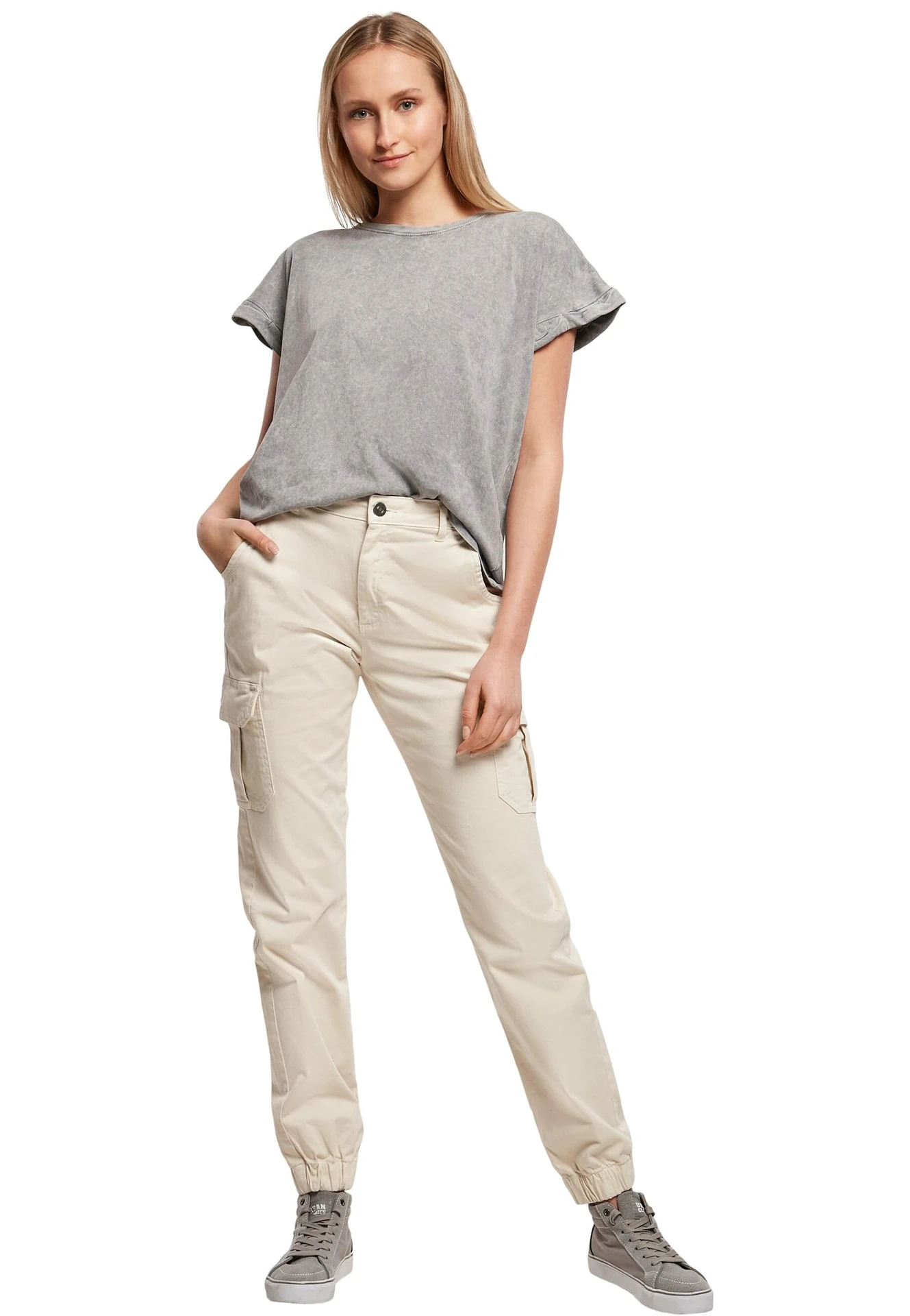 Build Your Brand Ladies Acid Washed Extended Shoulder Tee