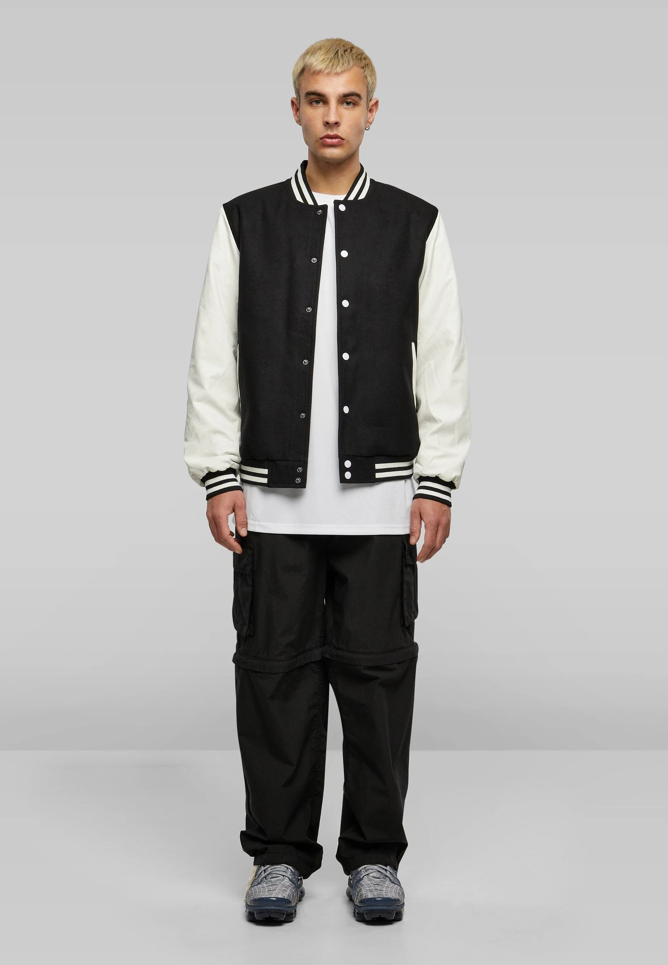BYB-BY269-oldschool-college-jacket-black-white-model-3 Build Your Brand Oldschool College Jacket