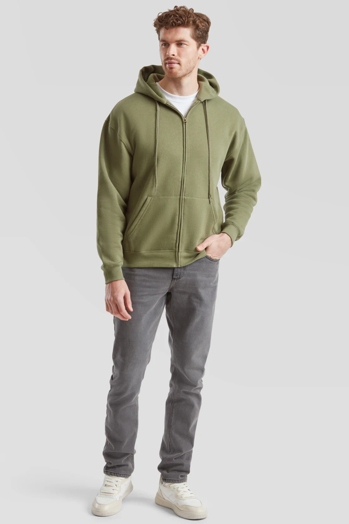 fruit-of-the-loom-62-034-0-premium-hooded-sweat-jacket-classicolive-model-3 F.O.L. Premium Hooded Sweat Jacket