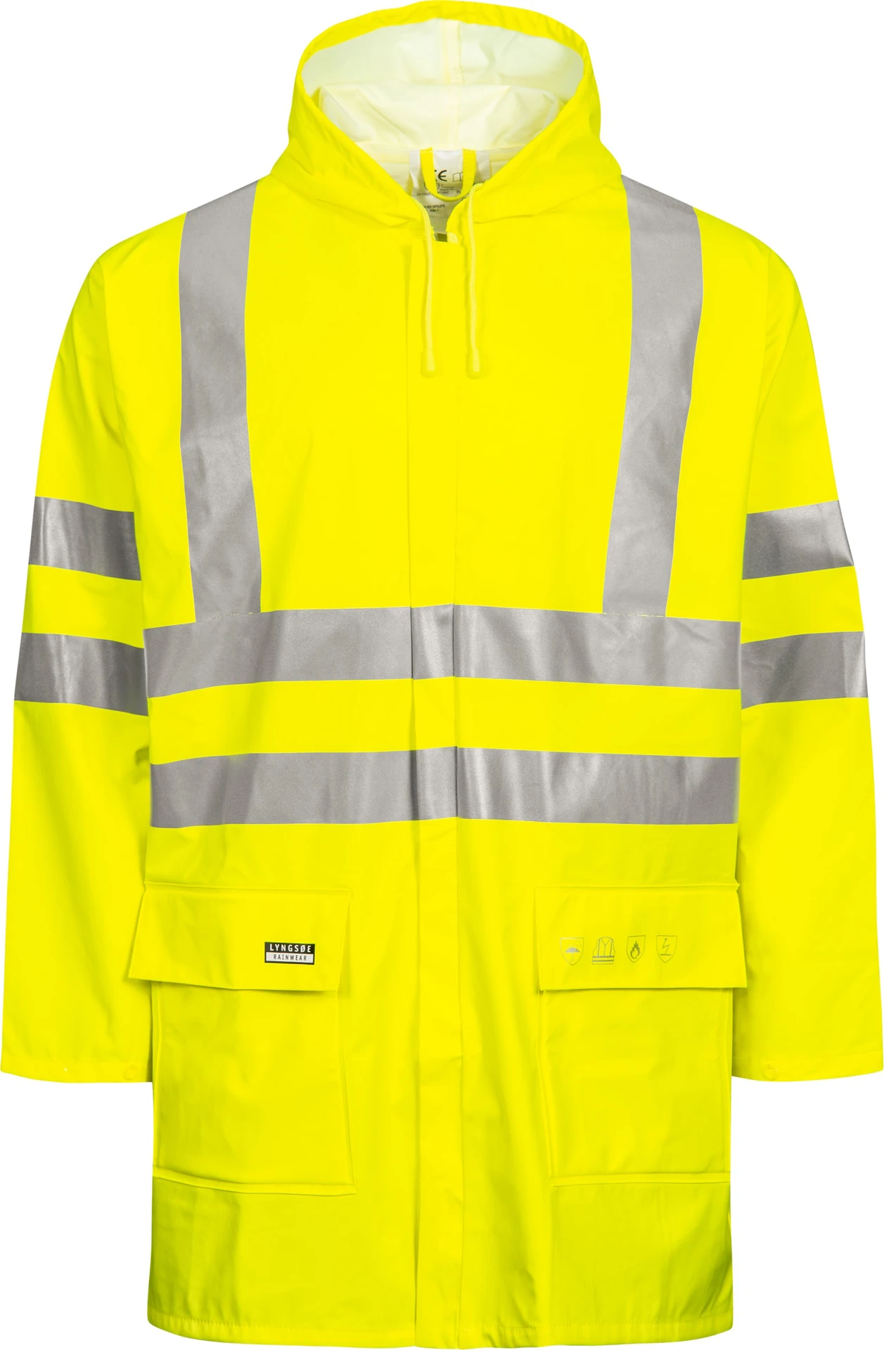 lyngsoe-fr-lr55-flammhemmende-hi-vis-regenjacke-leuchtgelb-front-1 Lyngsøe FR-LR55 Flammhemmende Hi-Vis Regenjacke