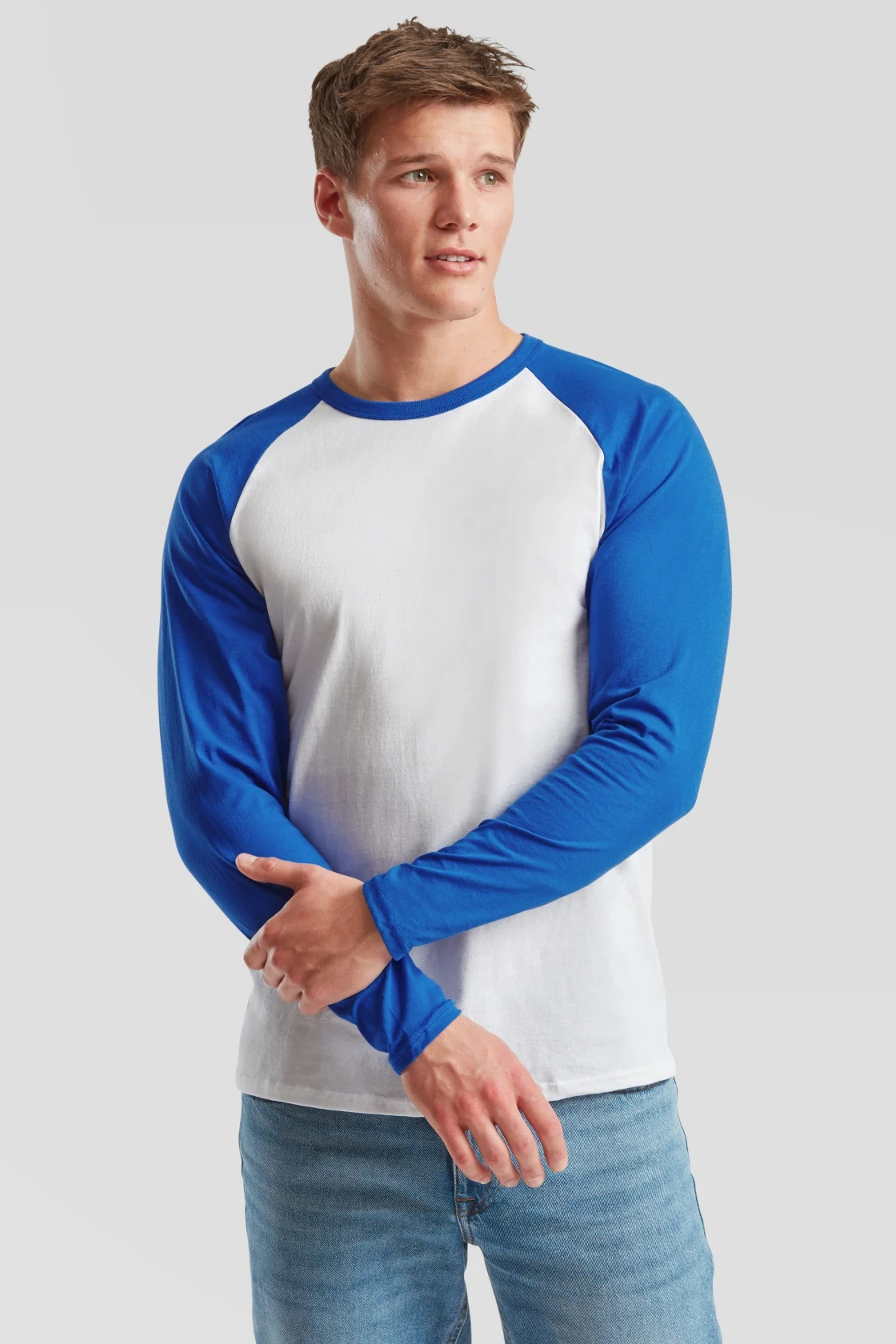 fruit-of-the-loom-61-028-0-valueweight-long-sleeve-baseball-t-shirt-white-royalblue-model-0 F.O.L. Long Sleeve Baseball T